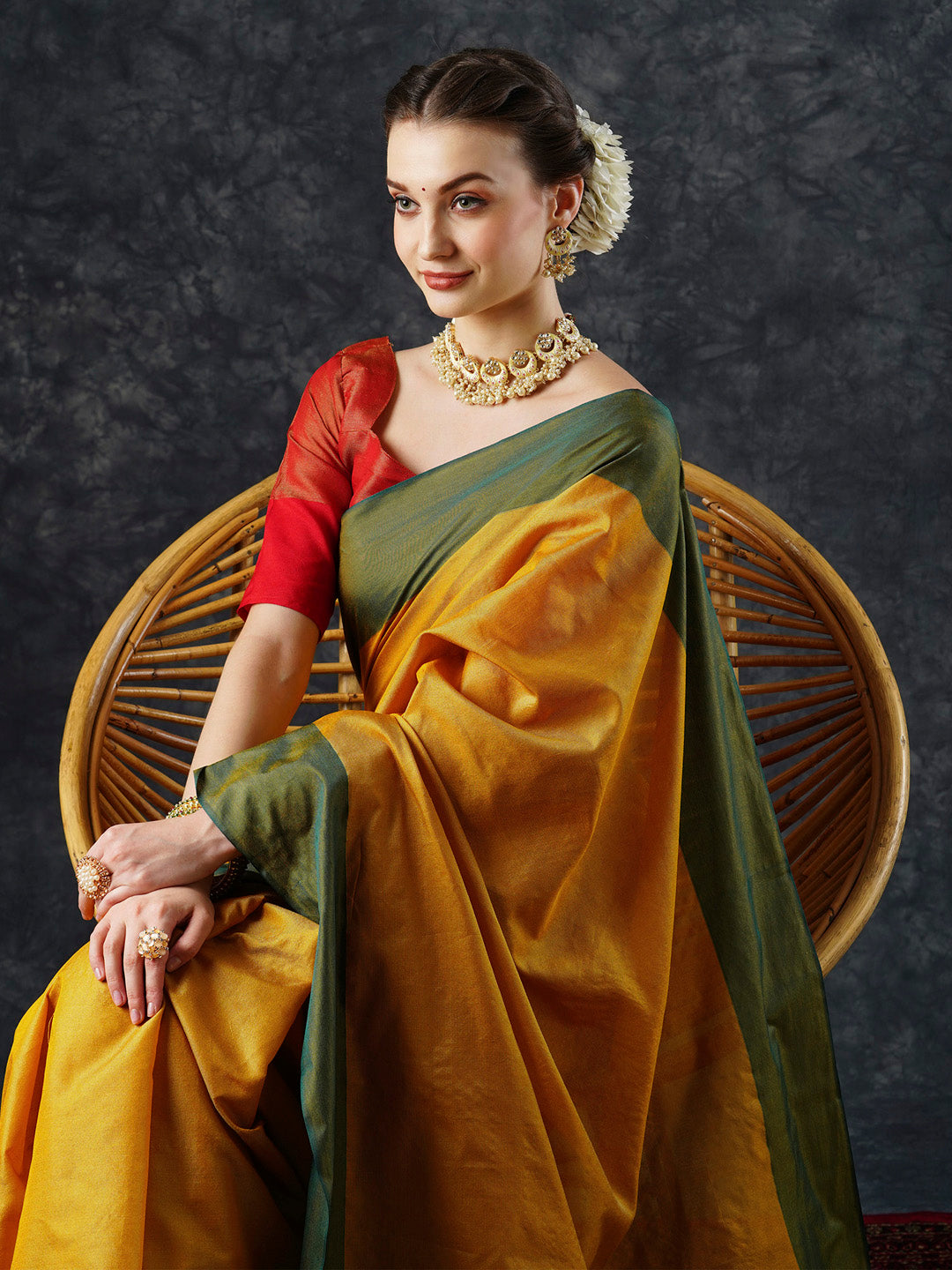 Aura Silk Yellow Woven Design Designer Saree With Blouse