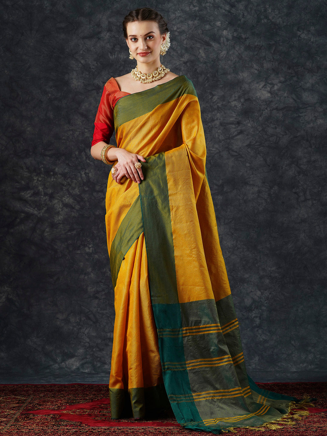 Aura Silk Yellow Woven Design Designer Saree With Blouse