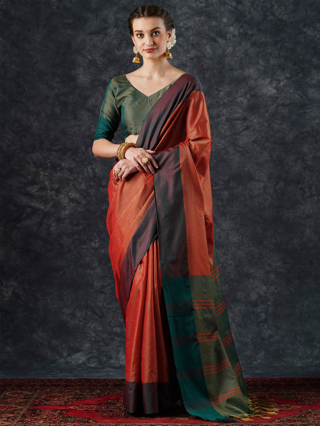 Aura Silk Orange Woven Design Designer Saree With Blouse