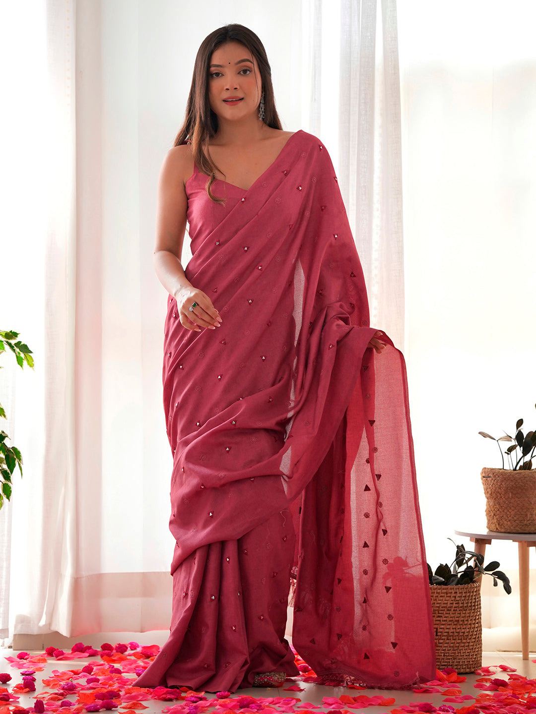 Manipuri Silk Pink Embellished Designer Saree With Blouse