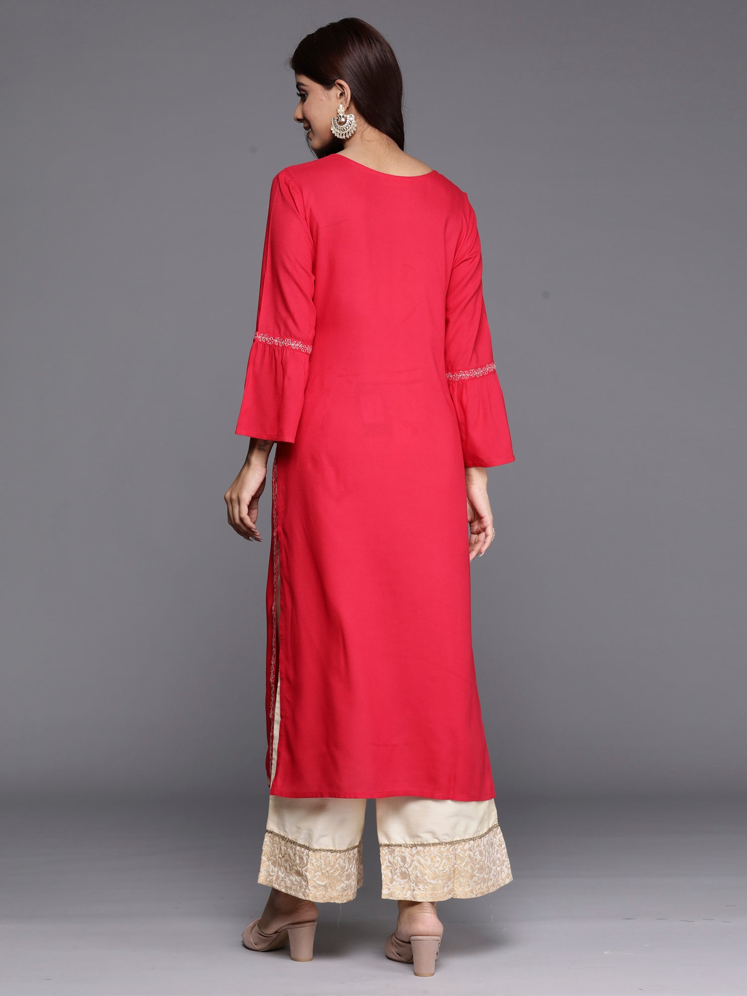 Magenta Embroidered Straight Kurtas