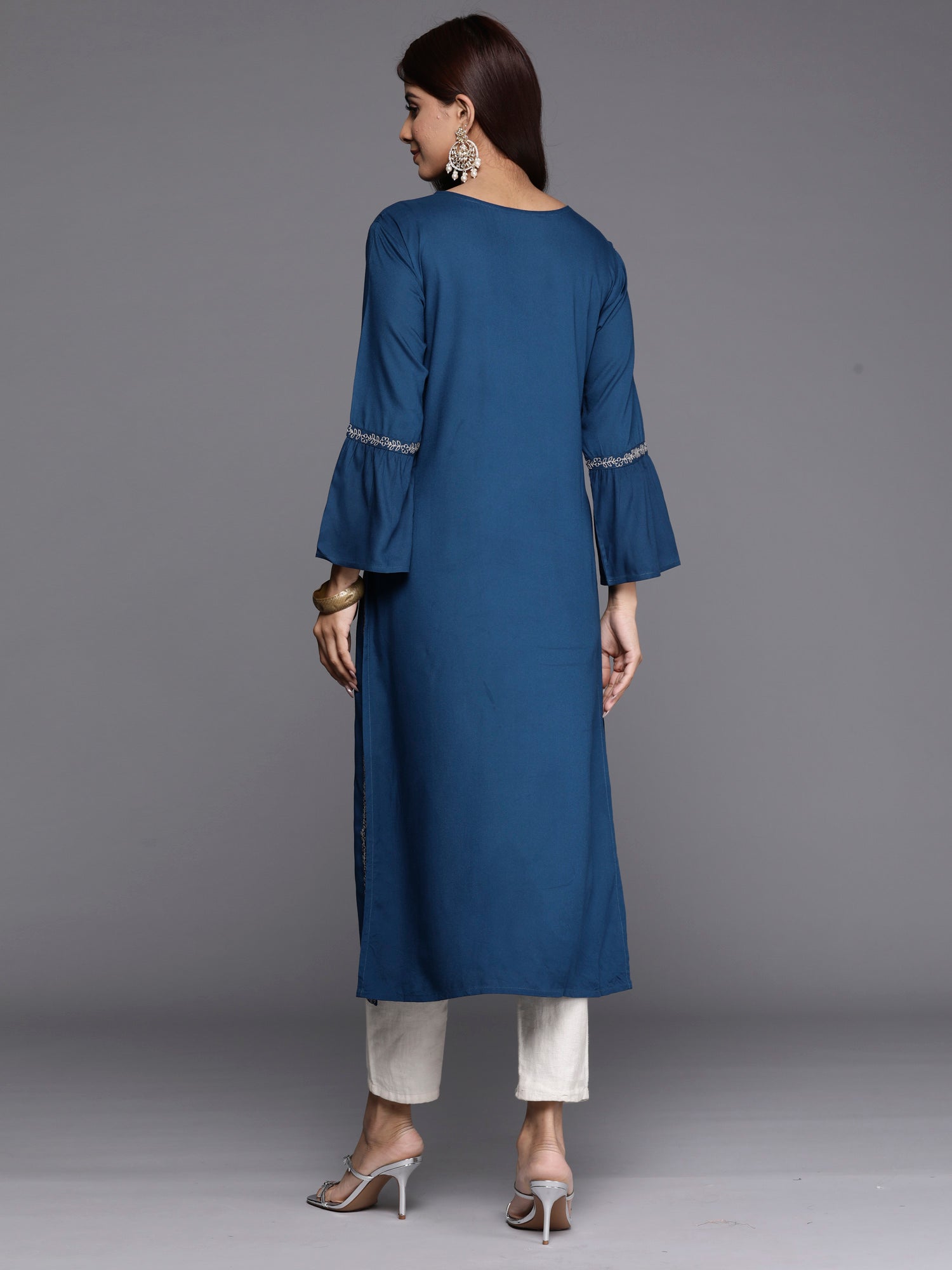 Teal Embroidered Straight Kurtas