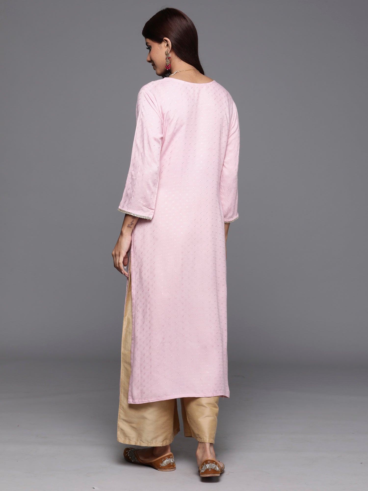 Pink Embroidered Straight Kurtas