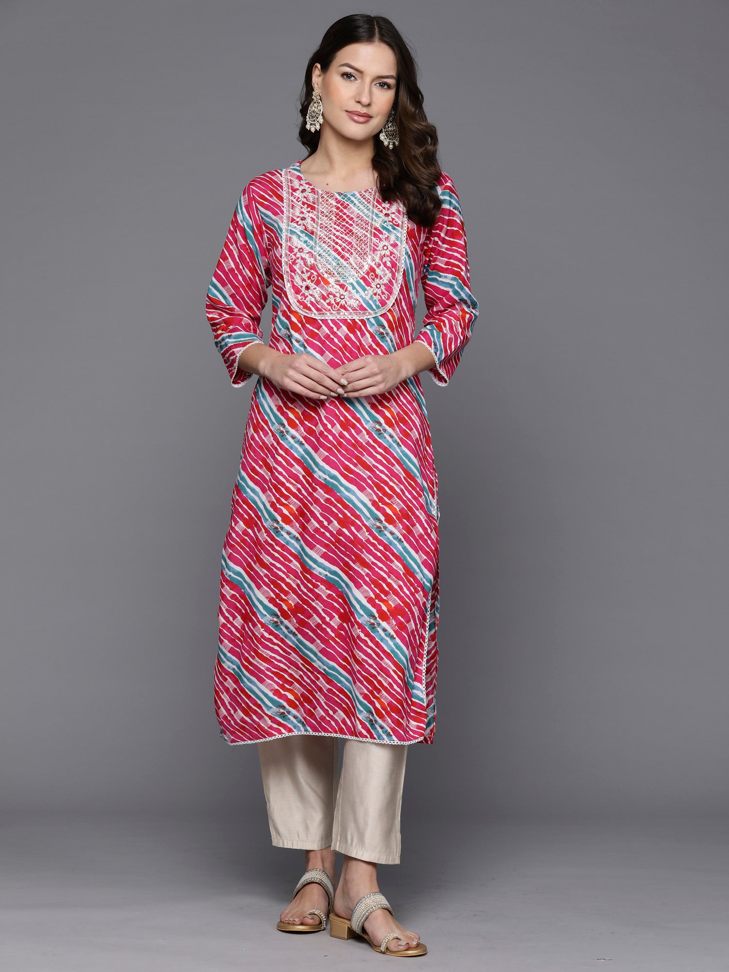 Pink Printed Straight Kurtas