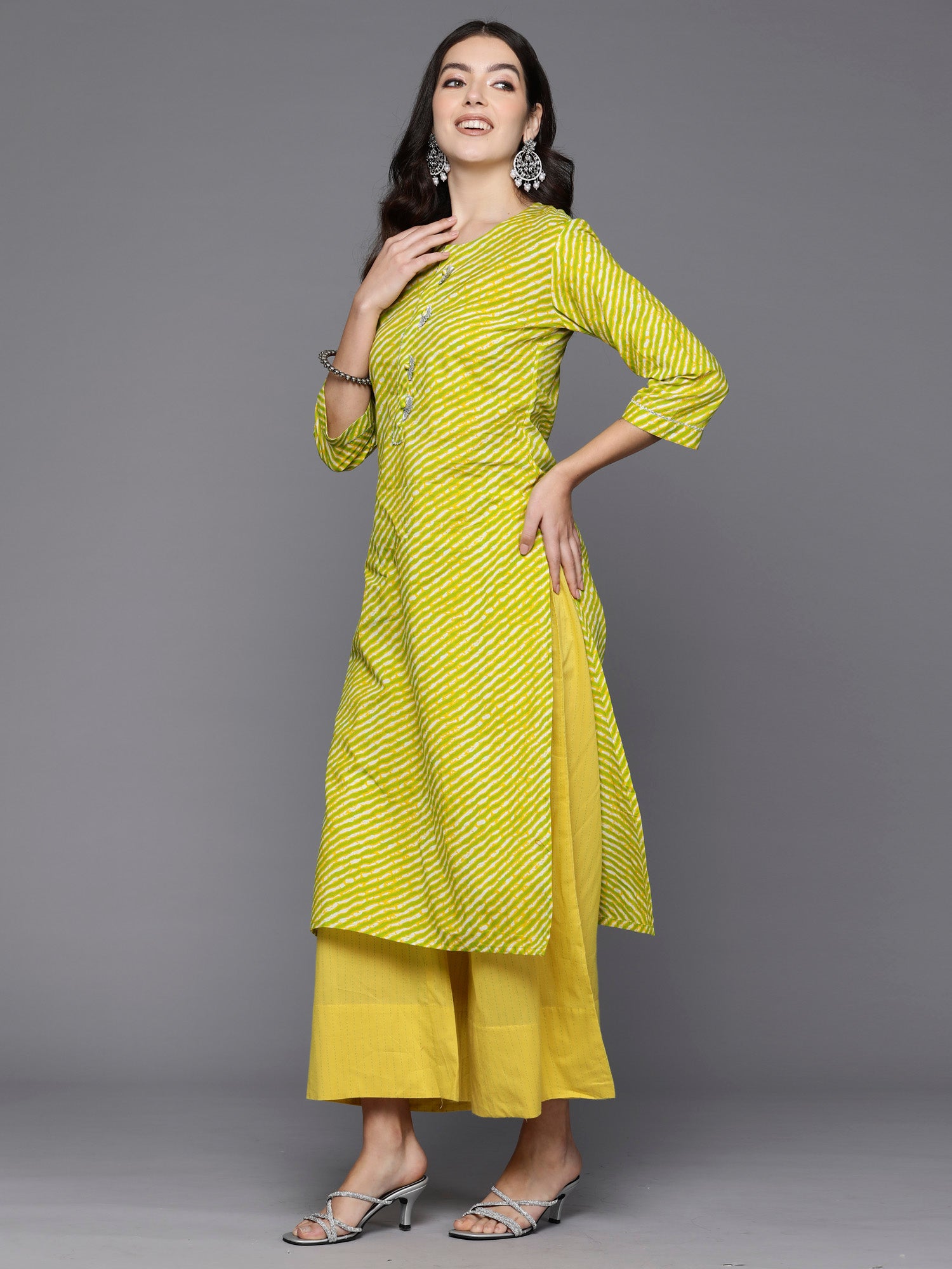 Green Printed Straight Kurtas