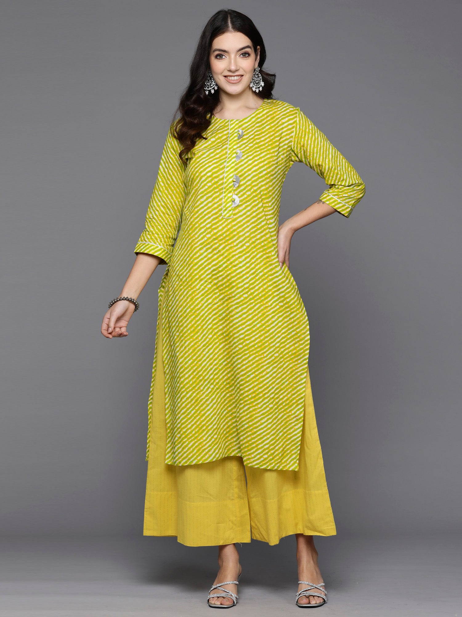 Green Printed Straight Kurtas