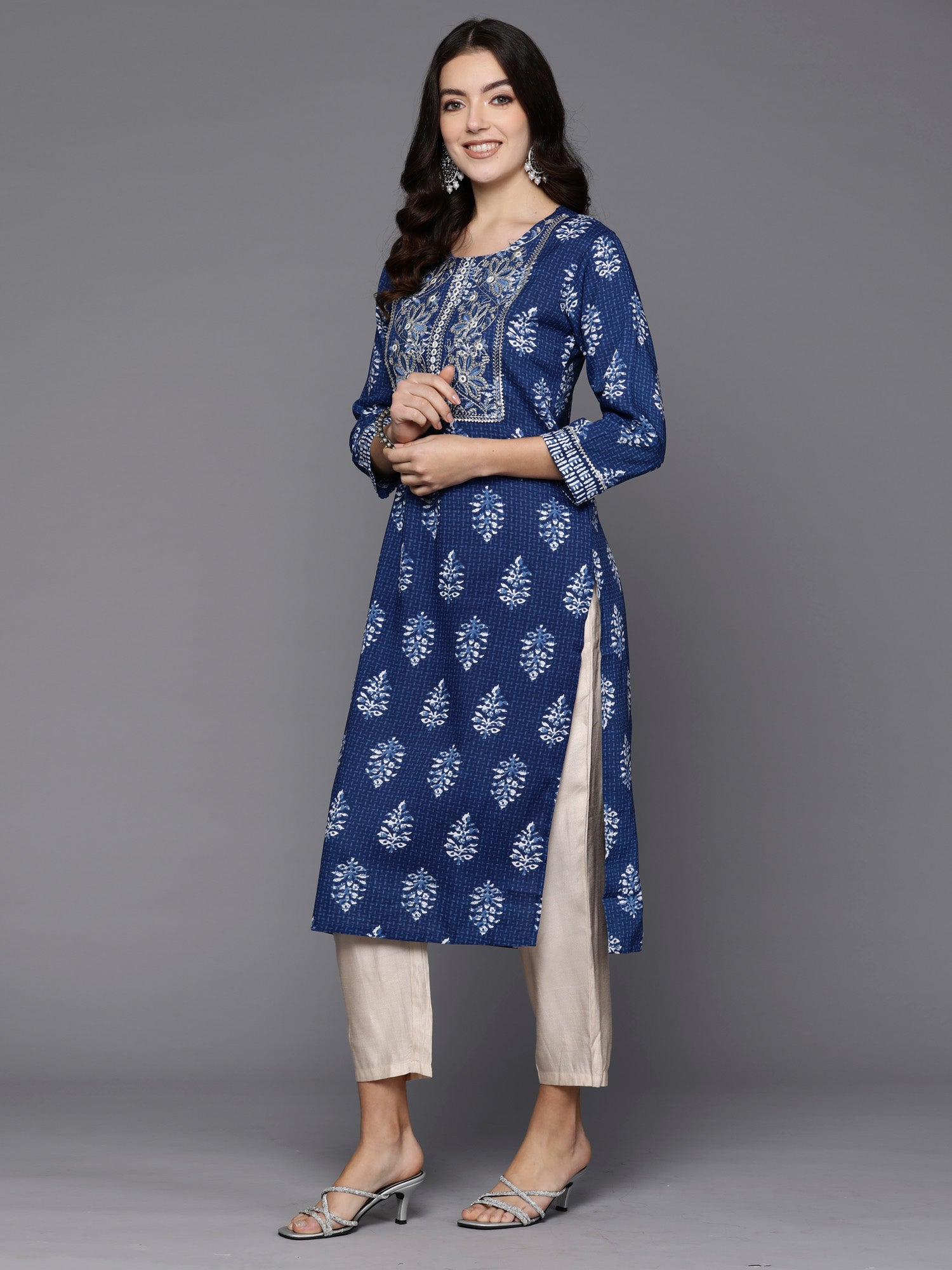 Blue Printed Straight Kurtas