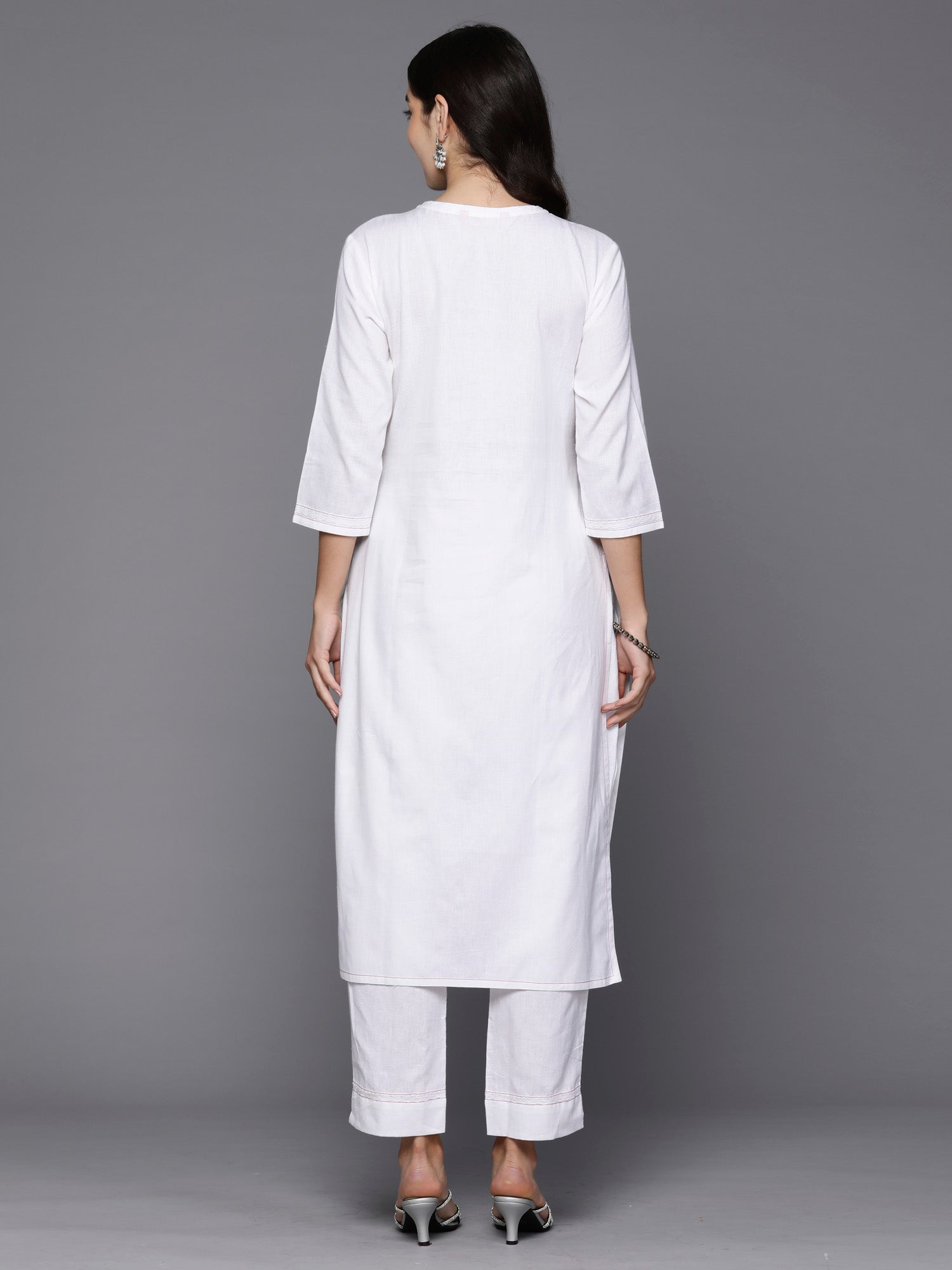 Off White Embroidered Straight Kurta Trousers  set