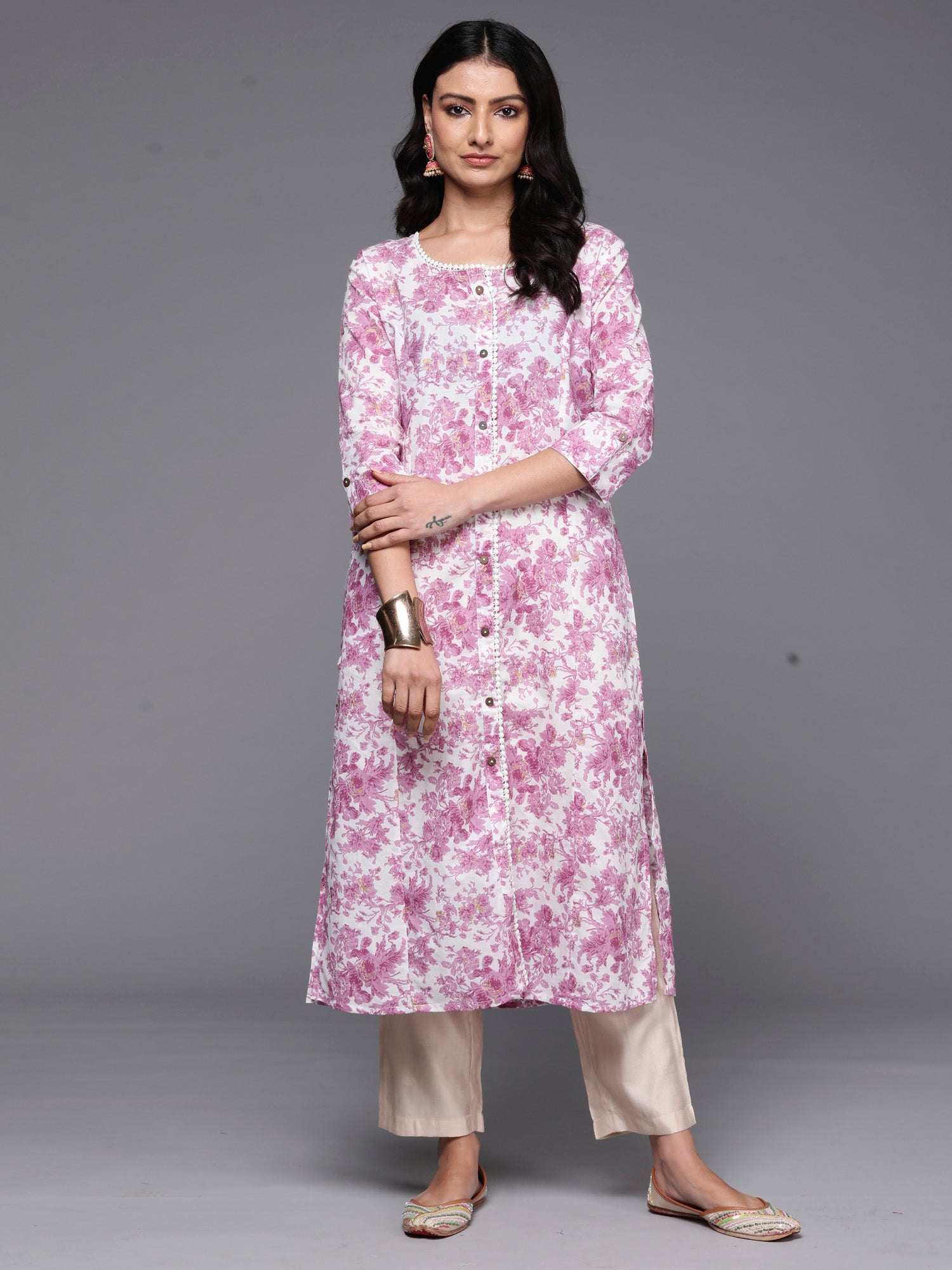 Lavender Printed A-Line Kurtas