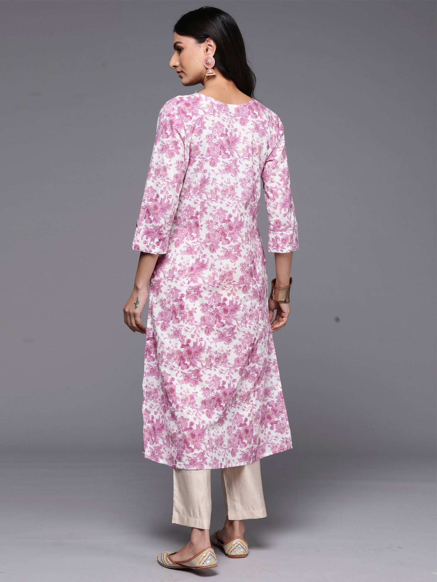 Lavender Printed A-Line Kurtas