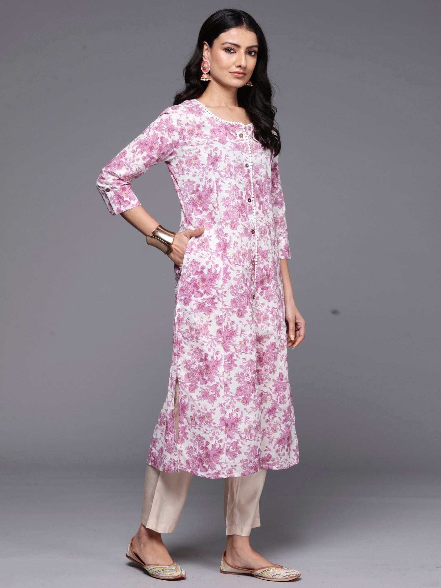 Lavender Printed A-Line Kurtas