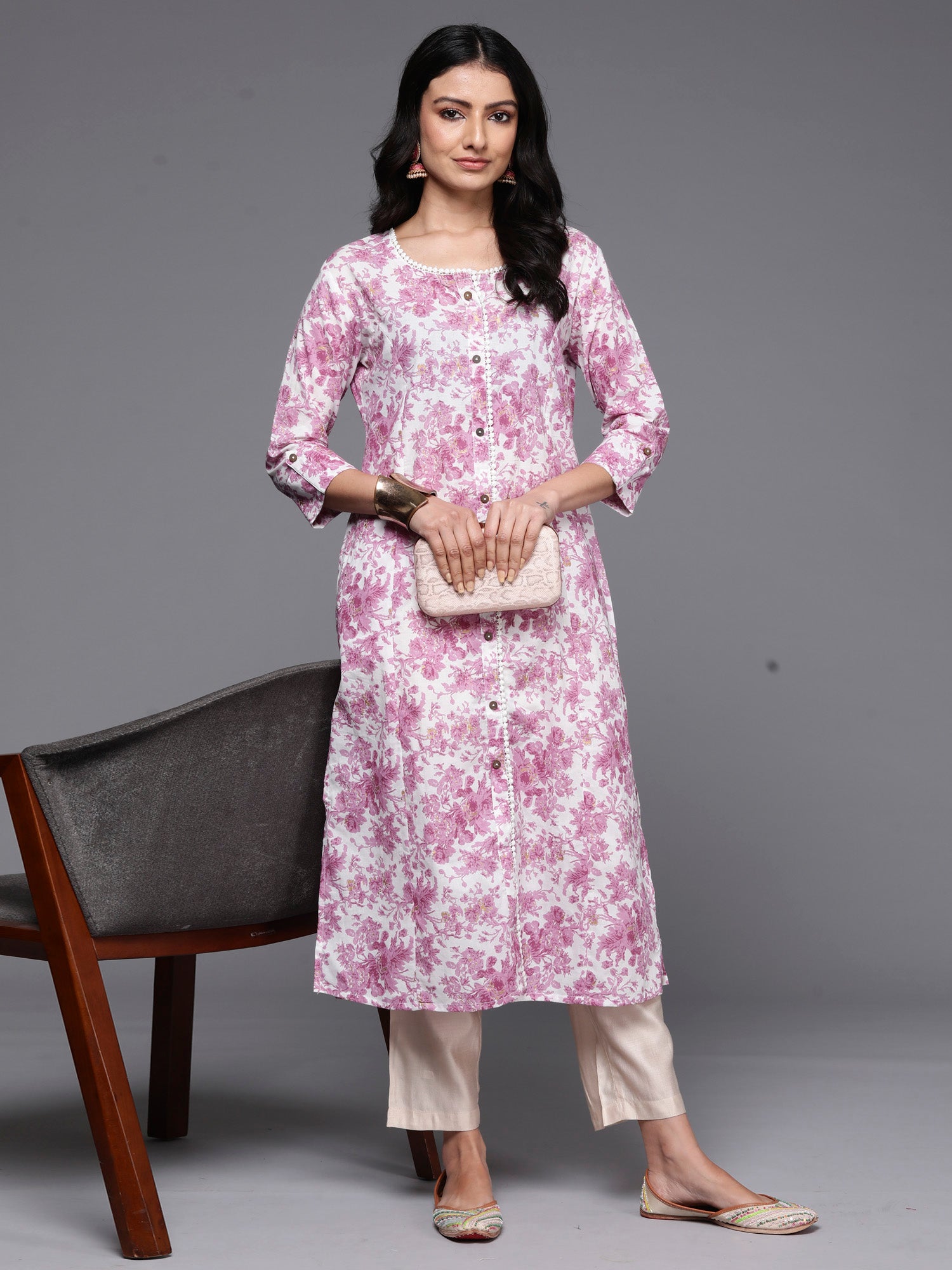 Lavender Printed A-Line Kurtas