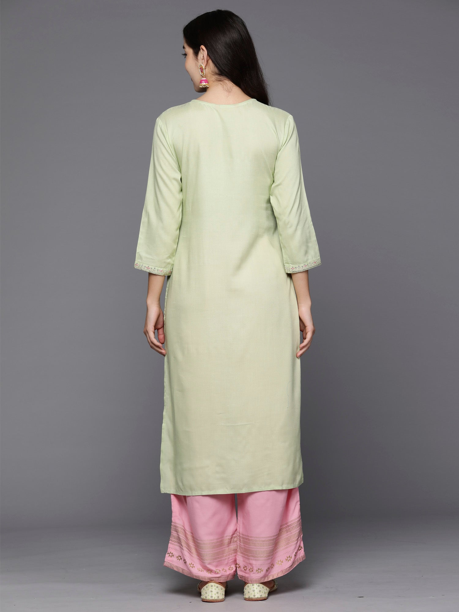 Green Embroidered Straight Kurtas