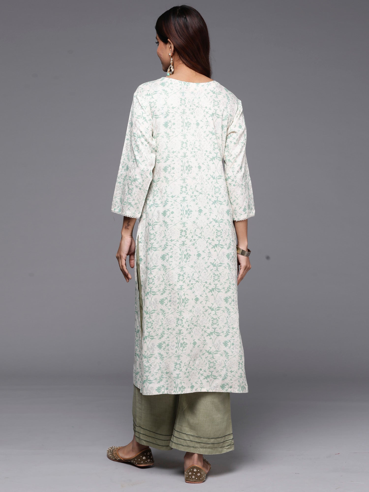 Off White Printed Straight Kurtas