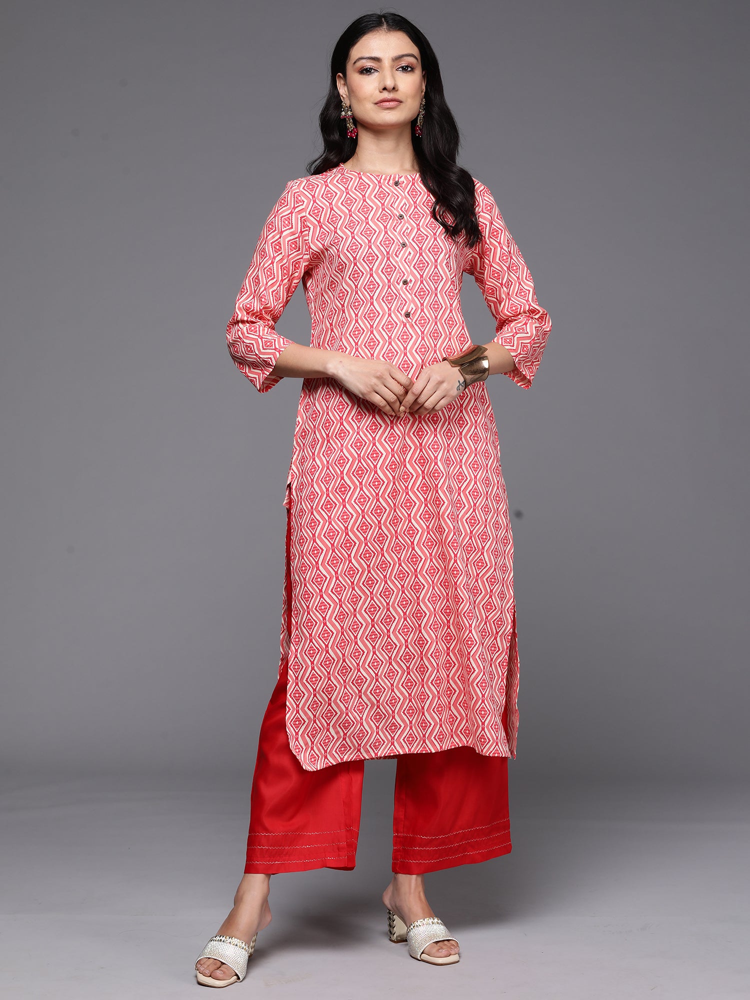 Peach Printed Straight Kurtas