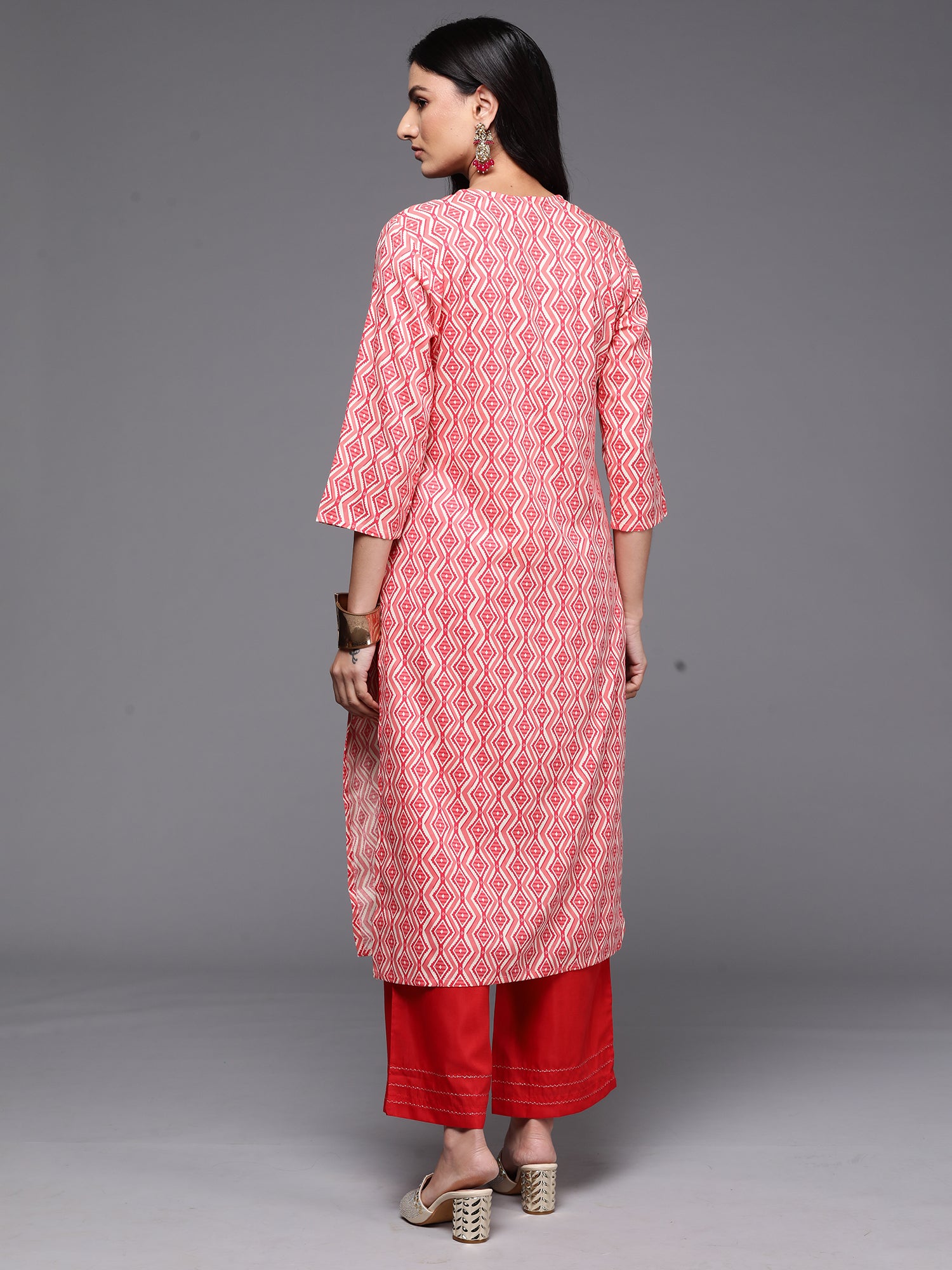 Peach Printed Straight Kurtas