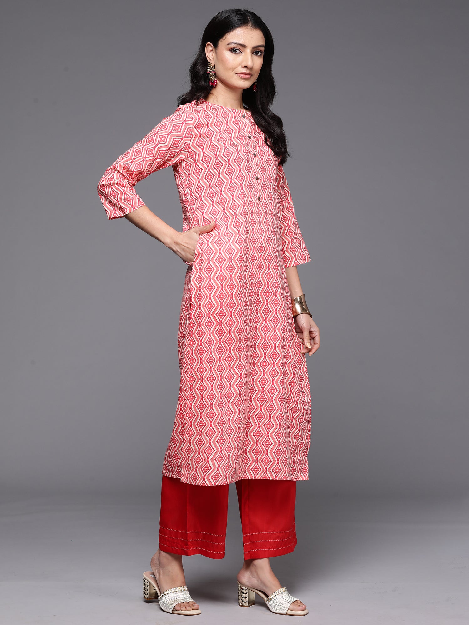 Peach Printed Straight Kurtas