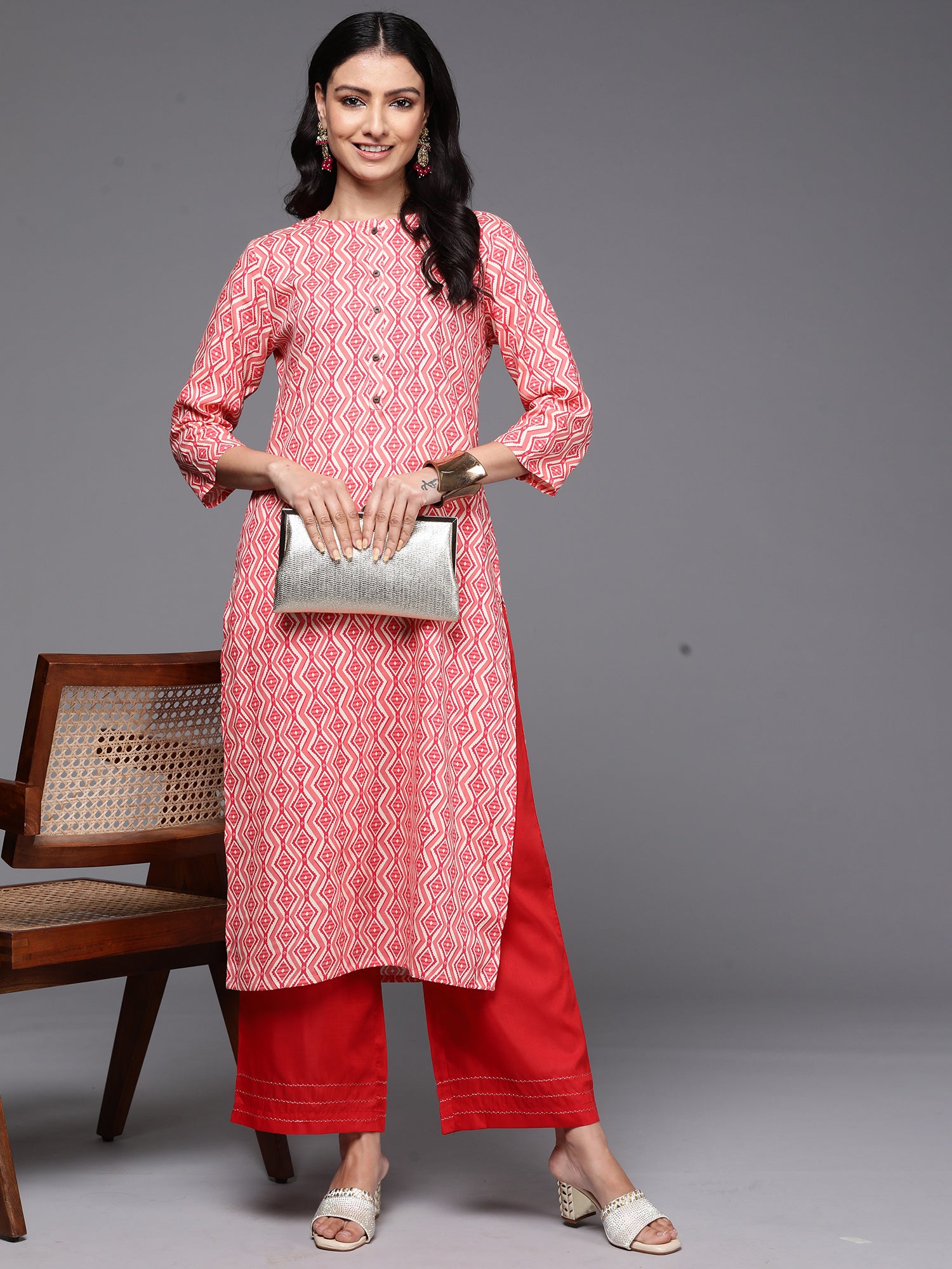 Peach Printed Straight Kurtas