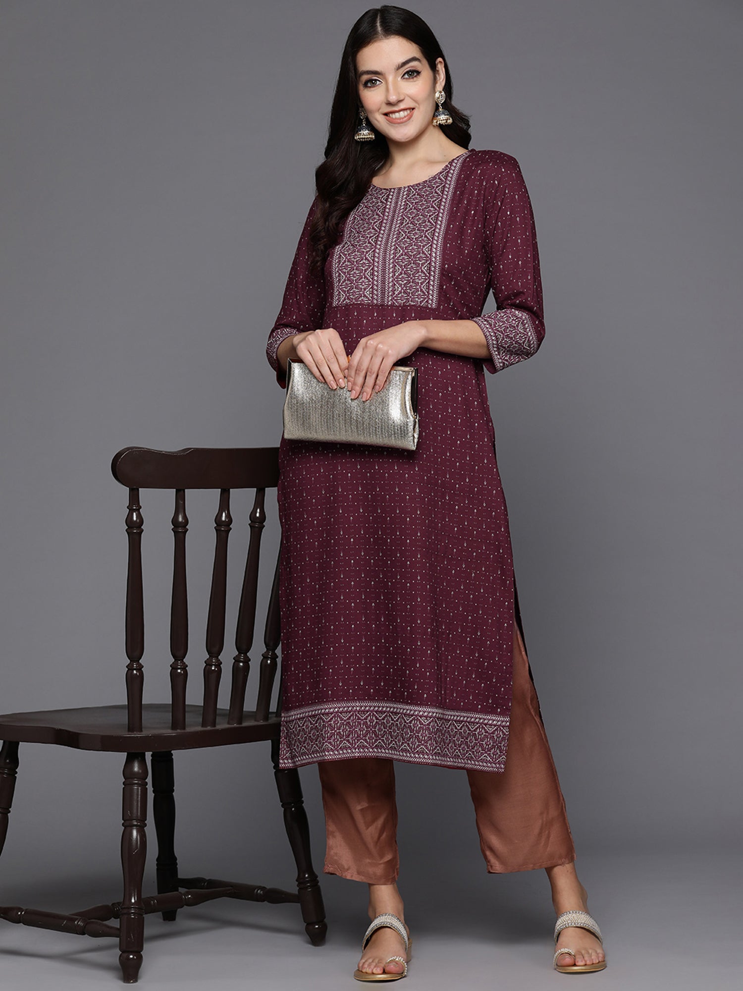 Maroon Embellished Straight Kurtas