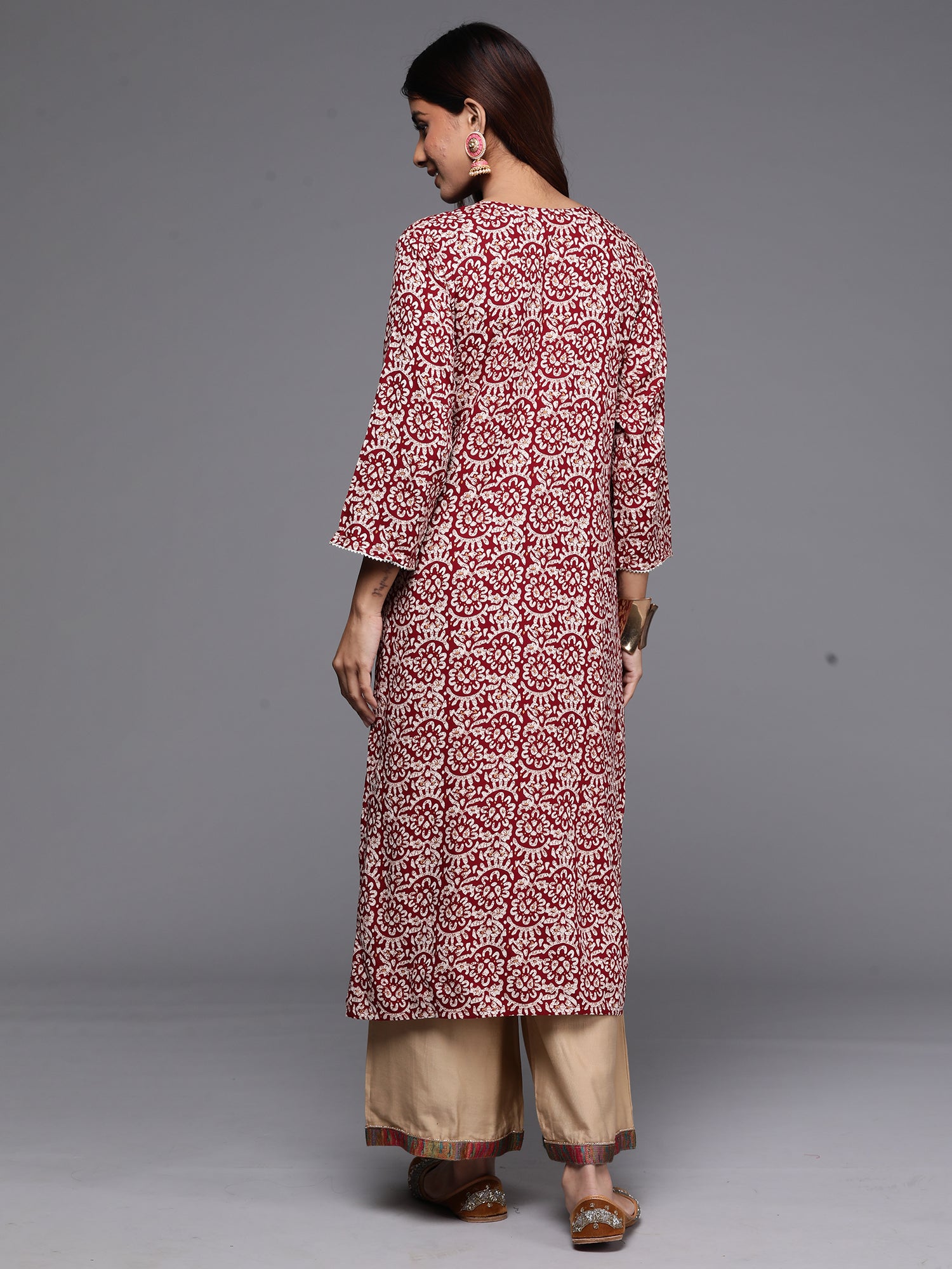 Maroon Printed Straight Kurtas