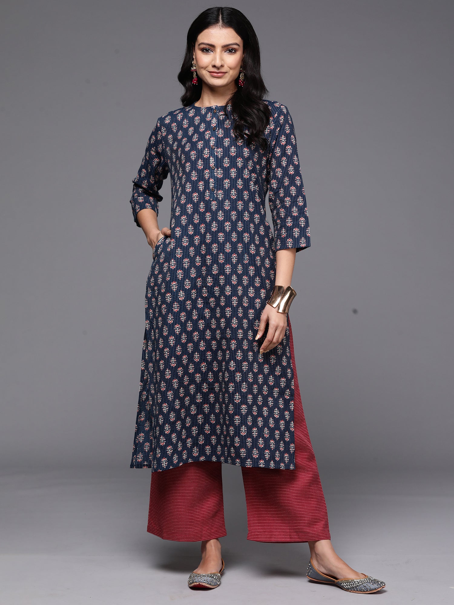 Blue Printed Straight Kurtas