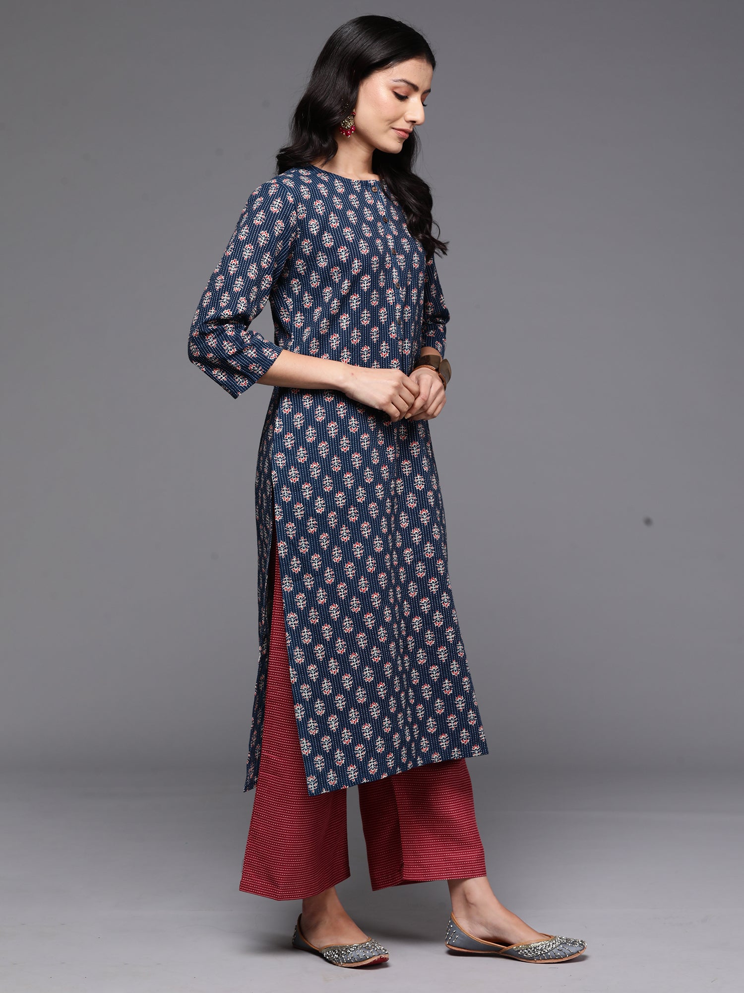 Blue Printed Straight Kurtas