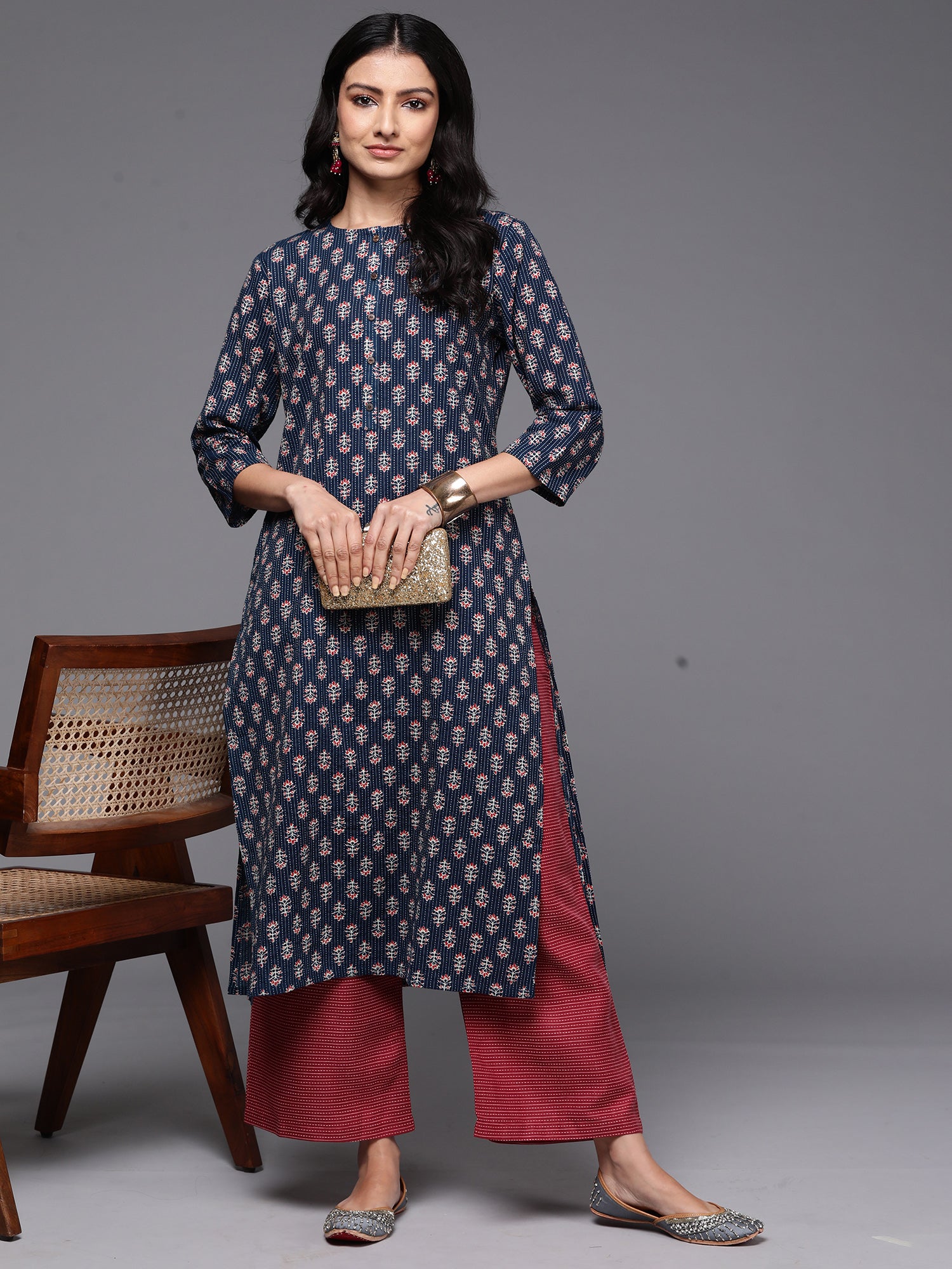 Blue Printed Straight Kurtas