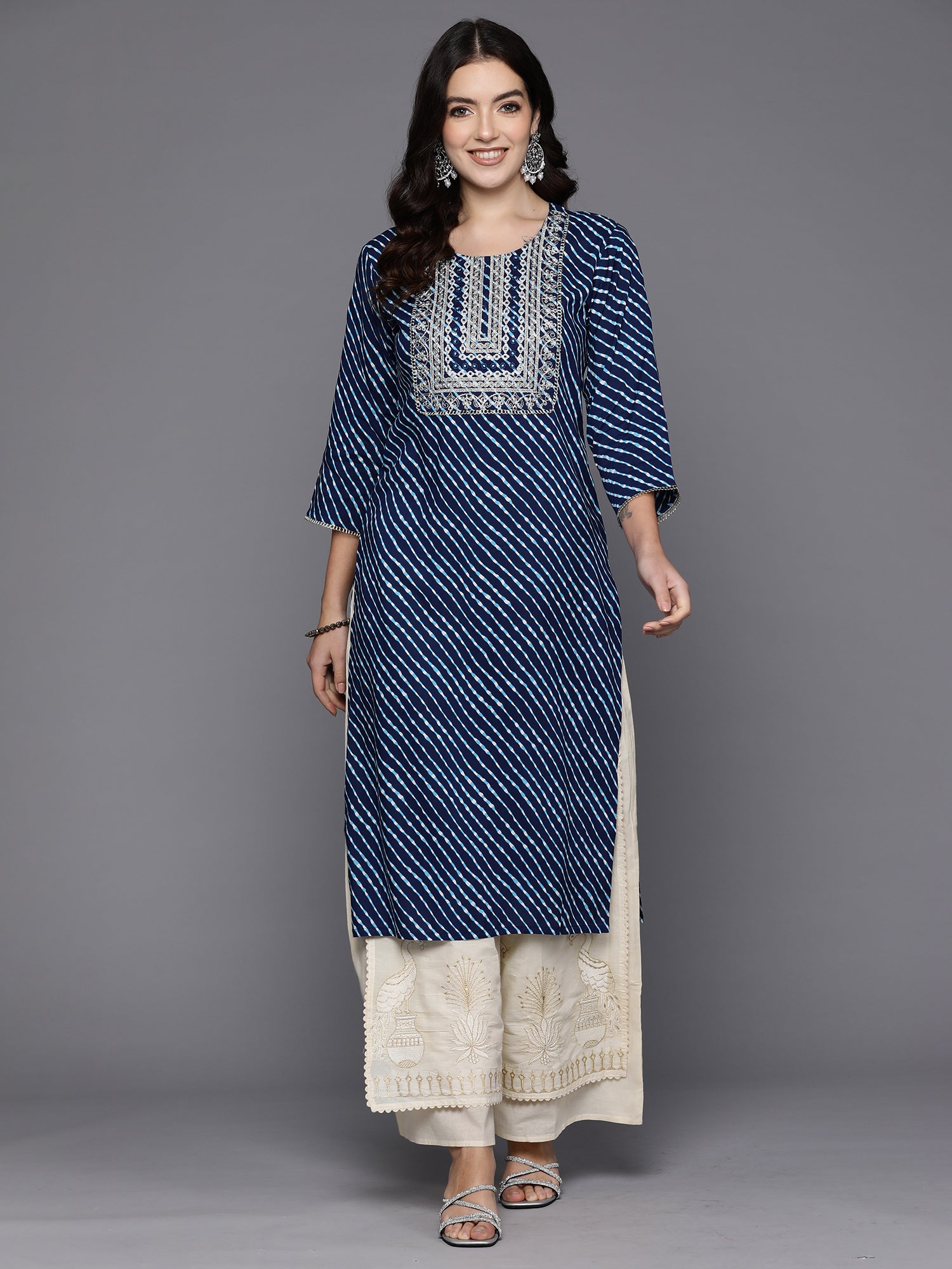 Blue Printed Straight Kurtas