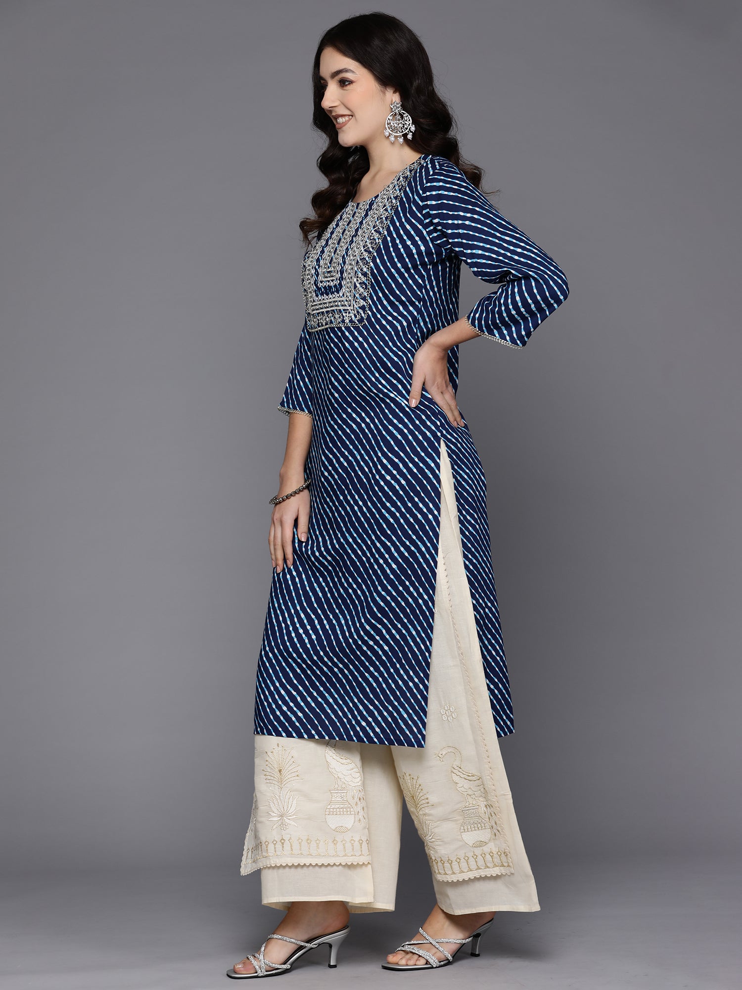 Blue Printed Straight Kurtas