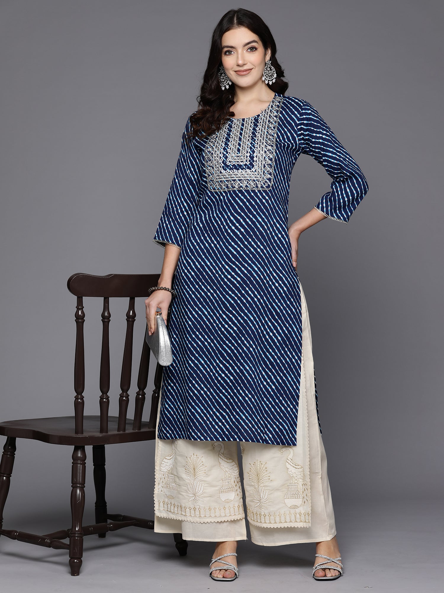 Blue Printed Straight Kurtas