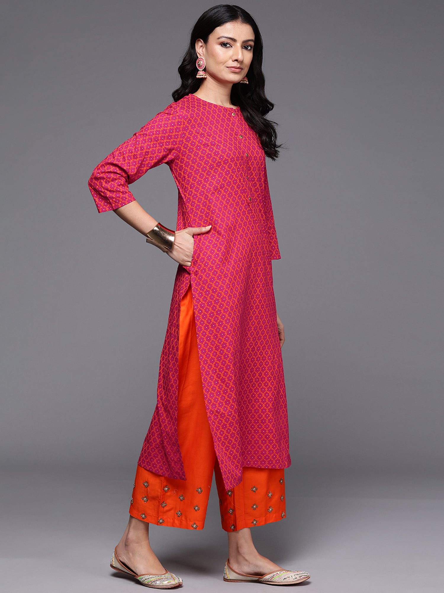 Pink Printed Straight Kurtas