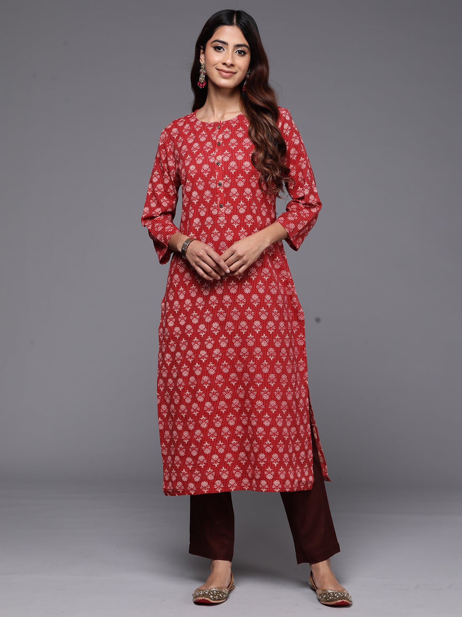 Red Printed Straight Kurtas