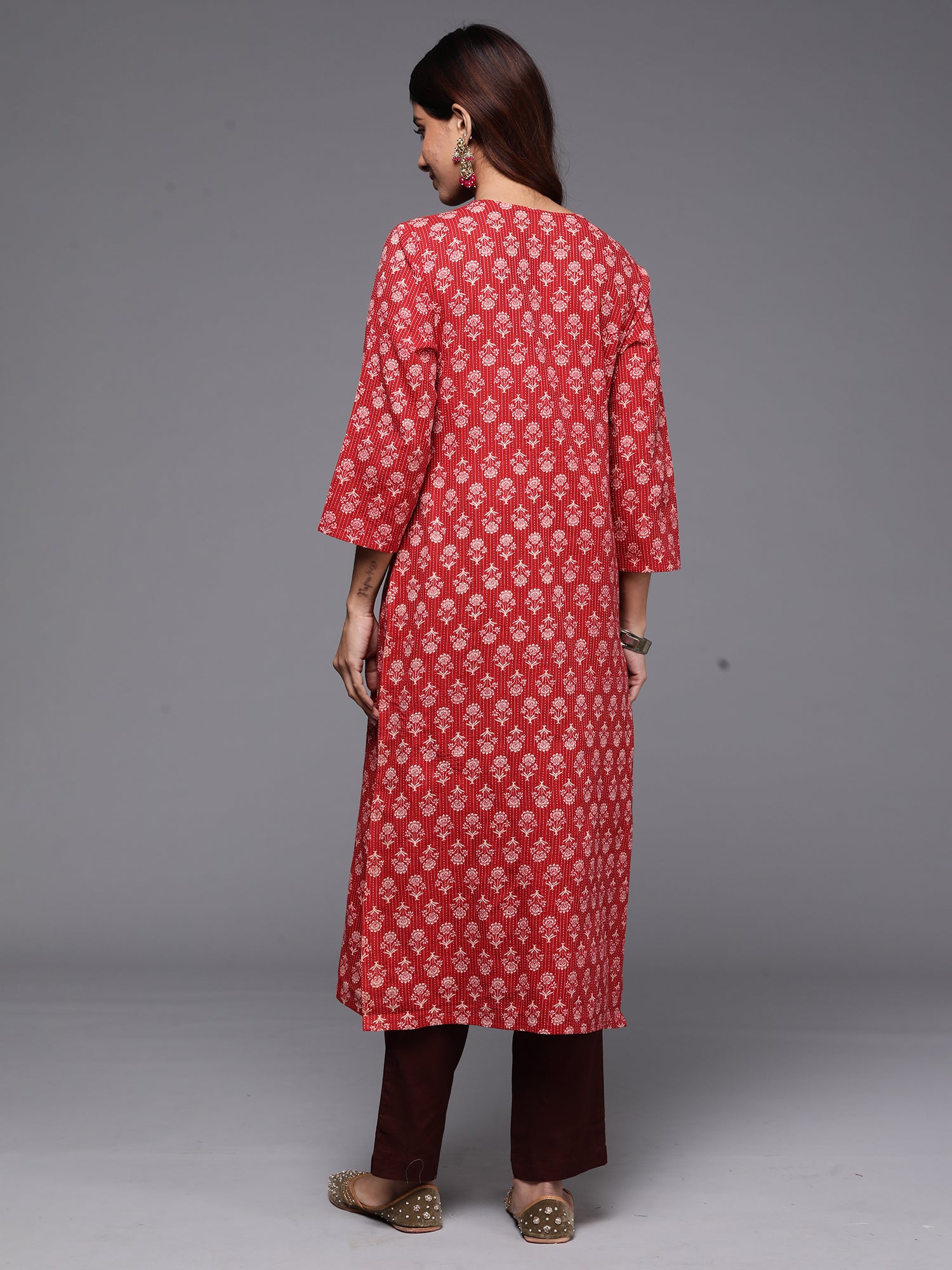 Red Printed Straight Kurtas