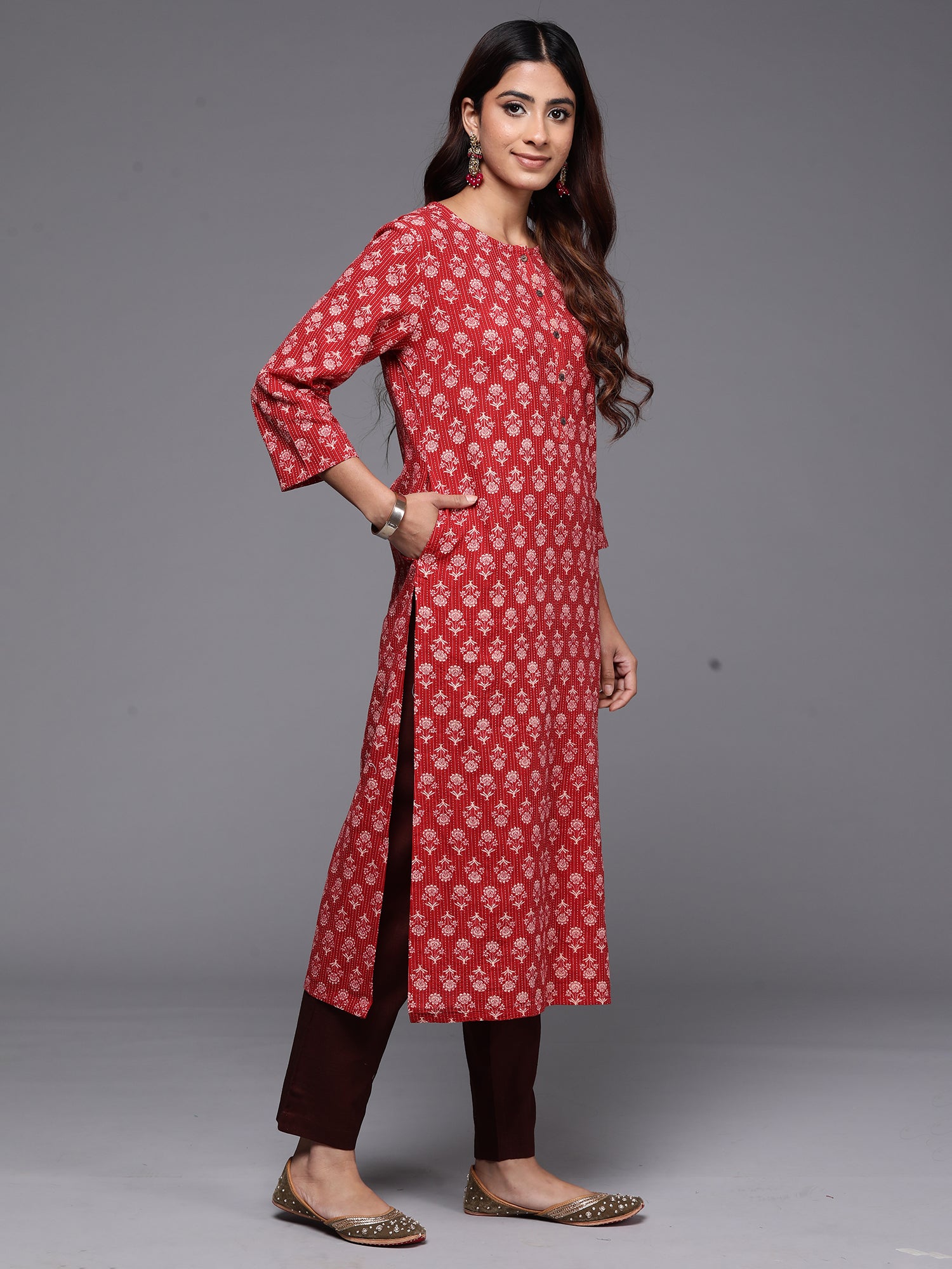 Red Printed Straight Kurtas