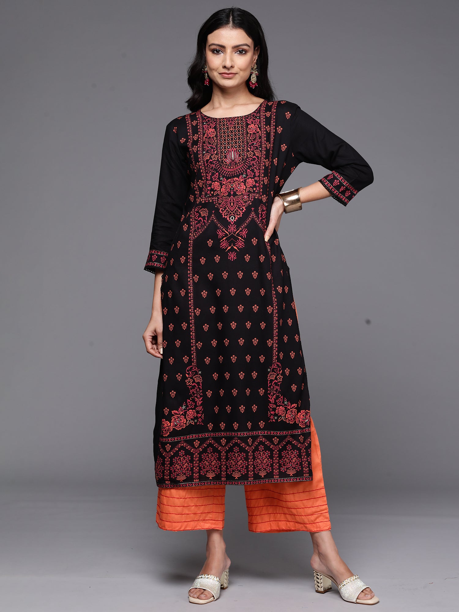 Black Printed Straight Kurtas