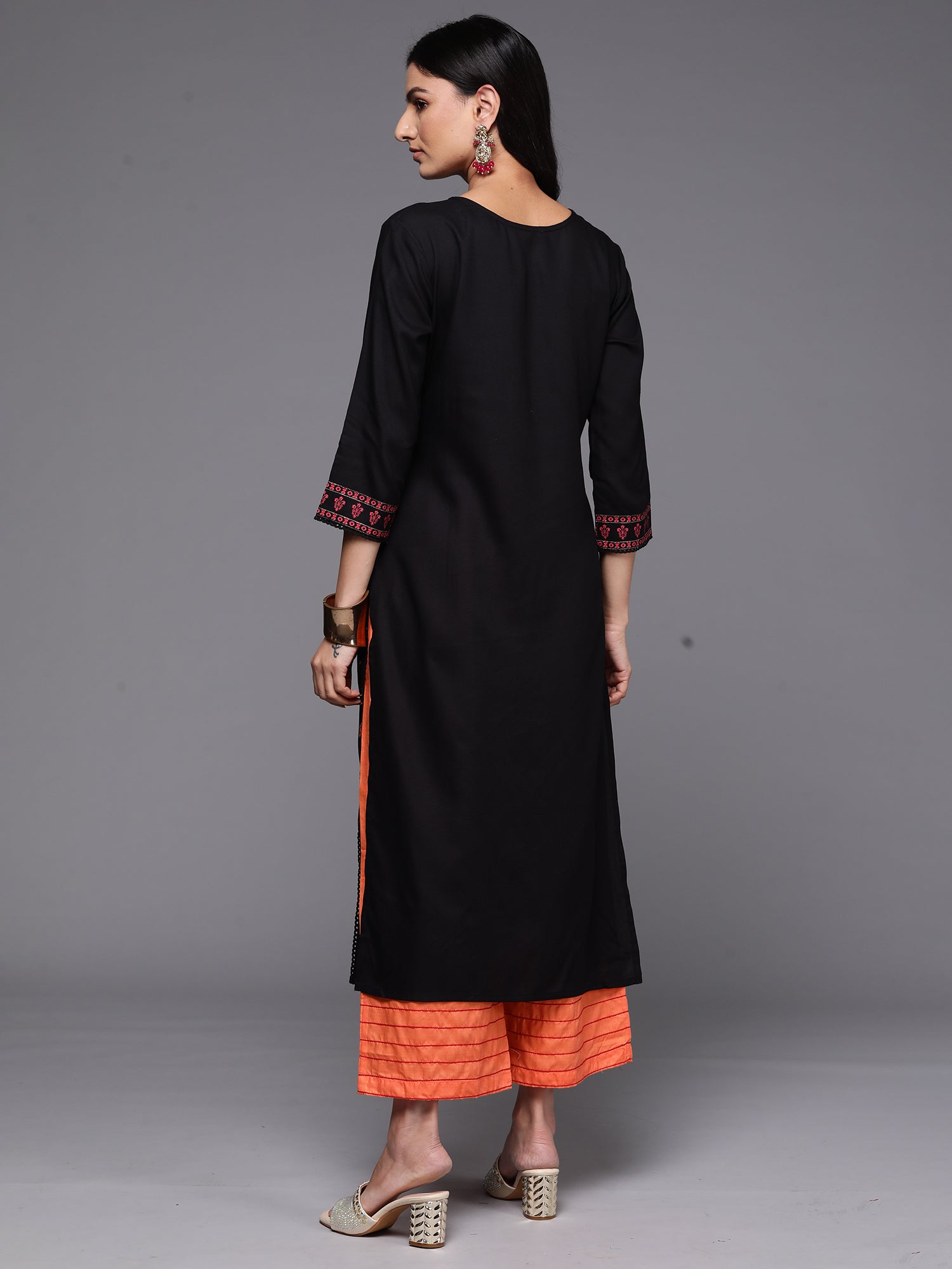 Black Printed Straight Kurtas