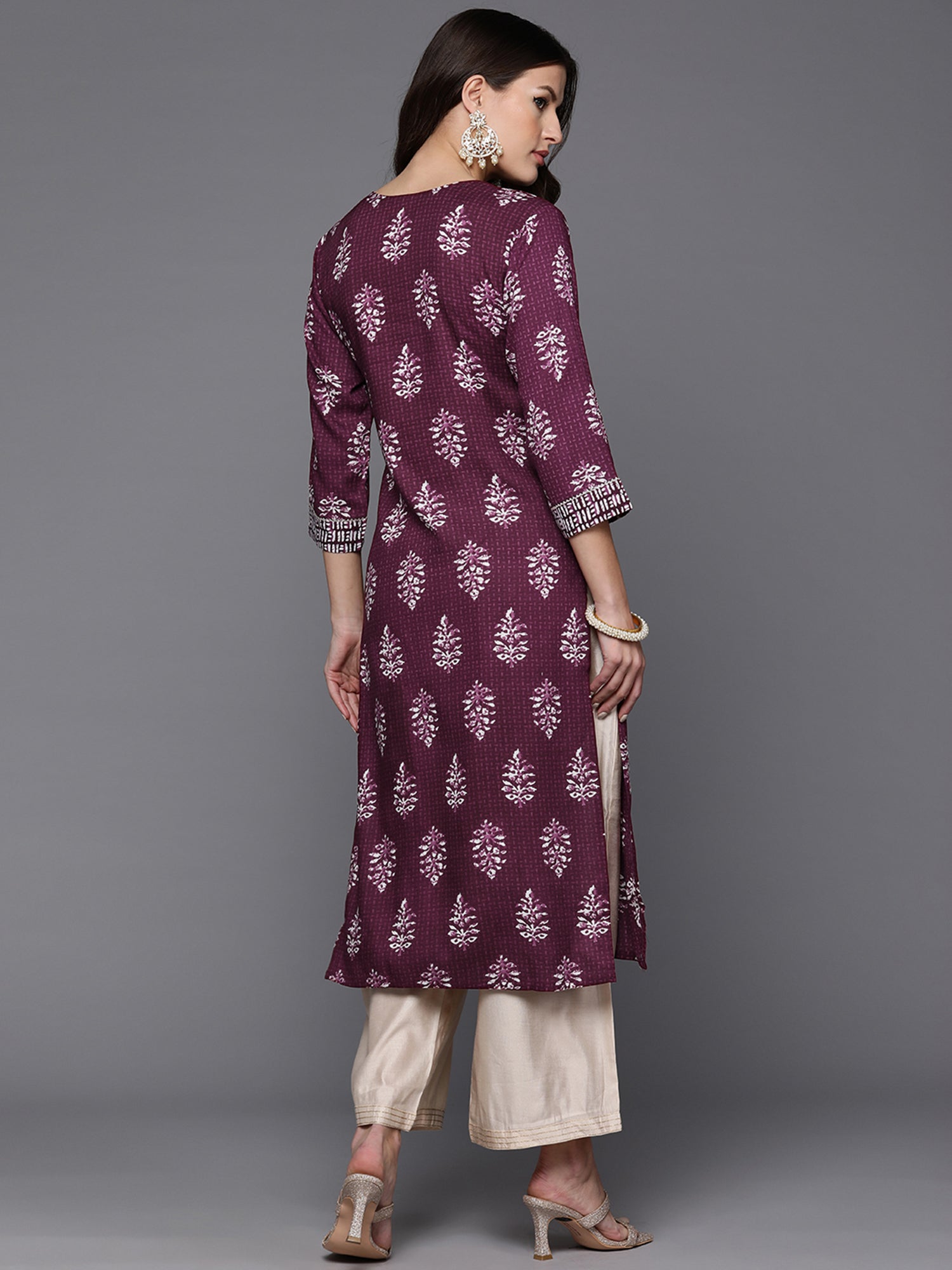 Burgundy Printed Straight Kurtas