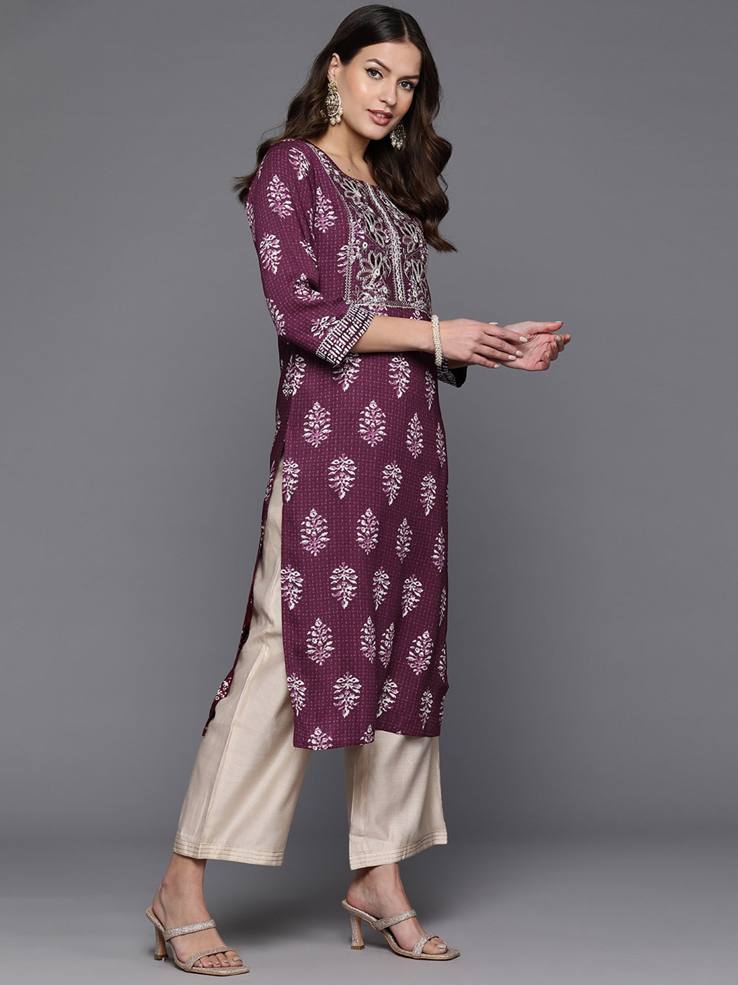 Burgundy Printed Straight Kurtas