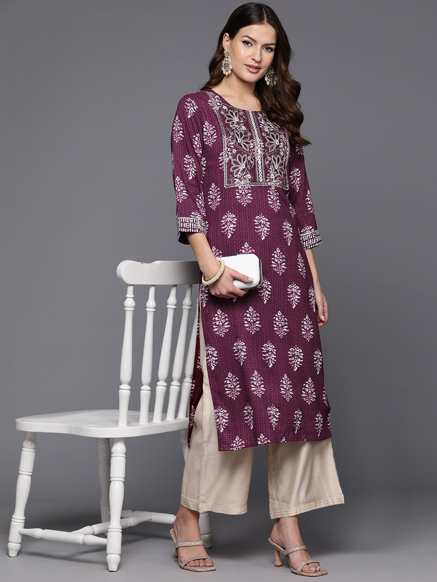 Burgundy Printed Straight Kurtas