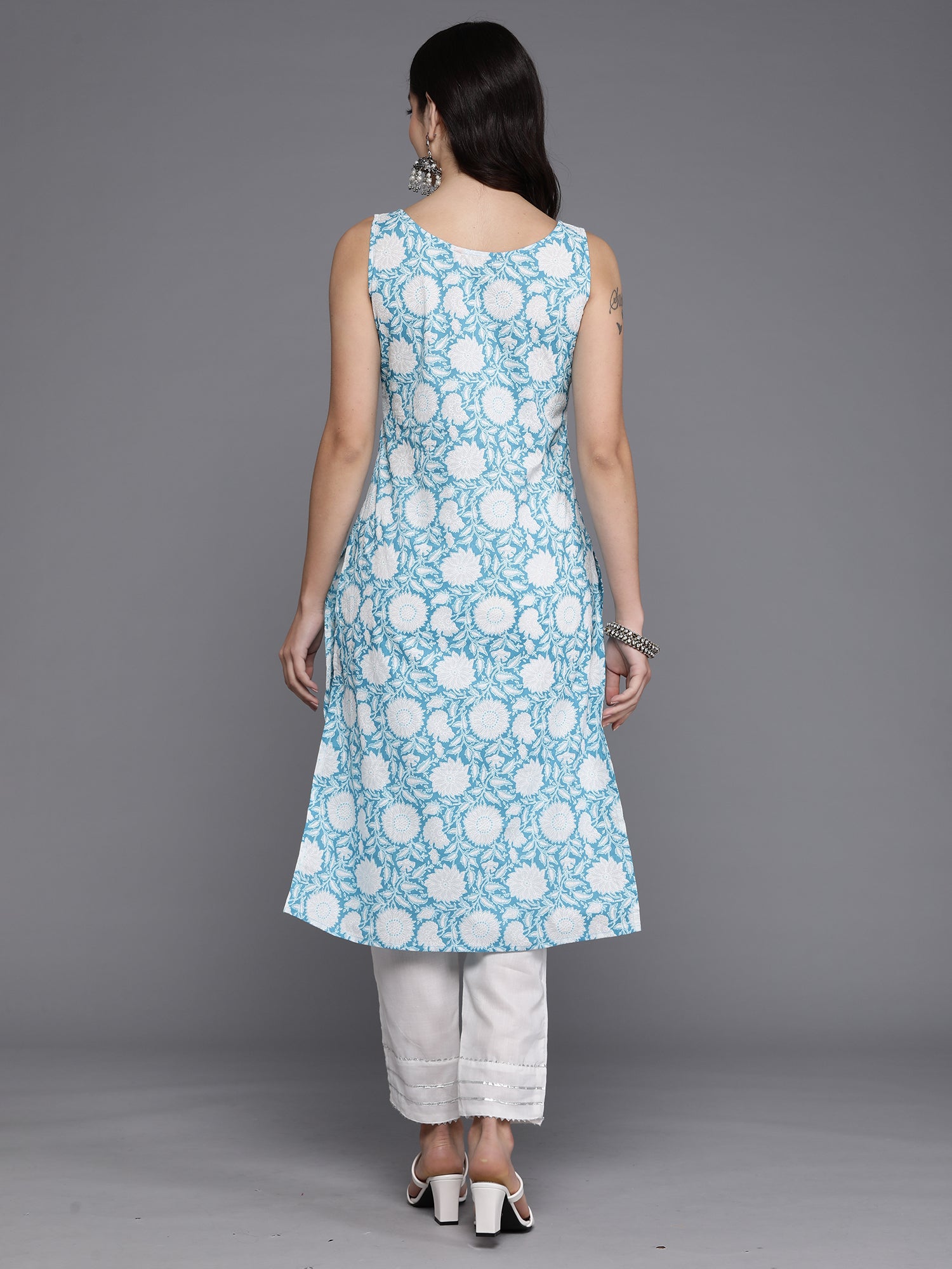 Blue Printed Straight Kurtas