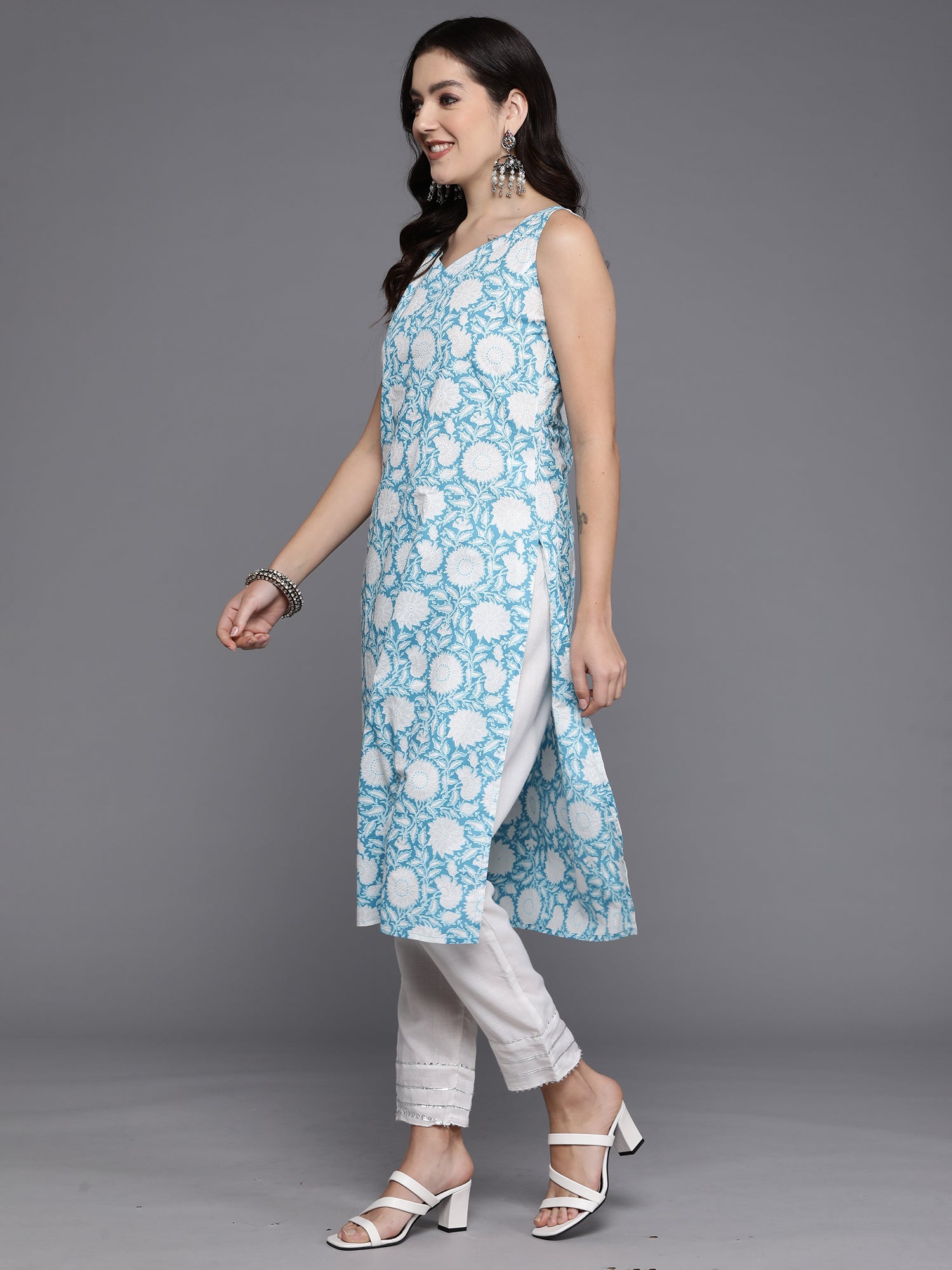 Blue Printed Straight Kurtas