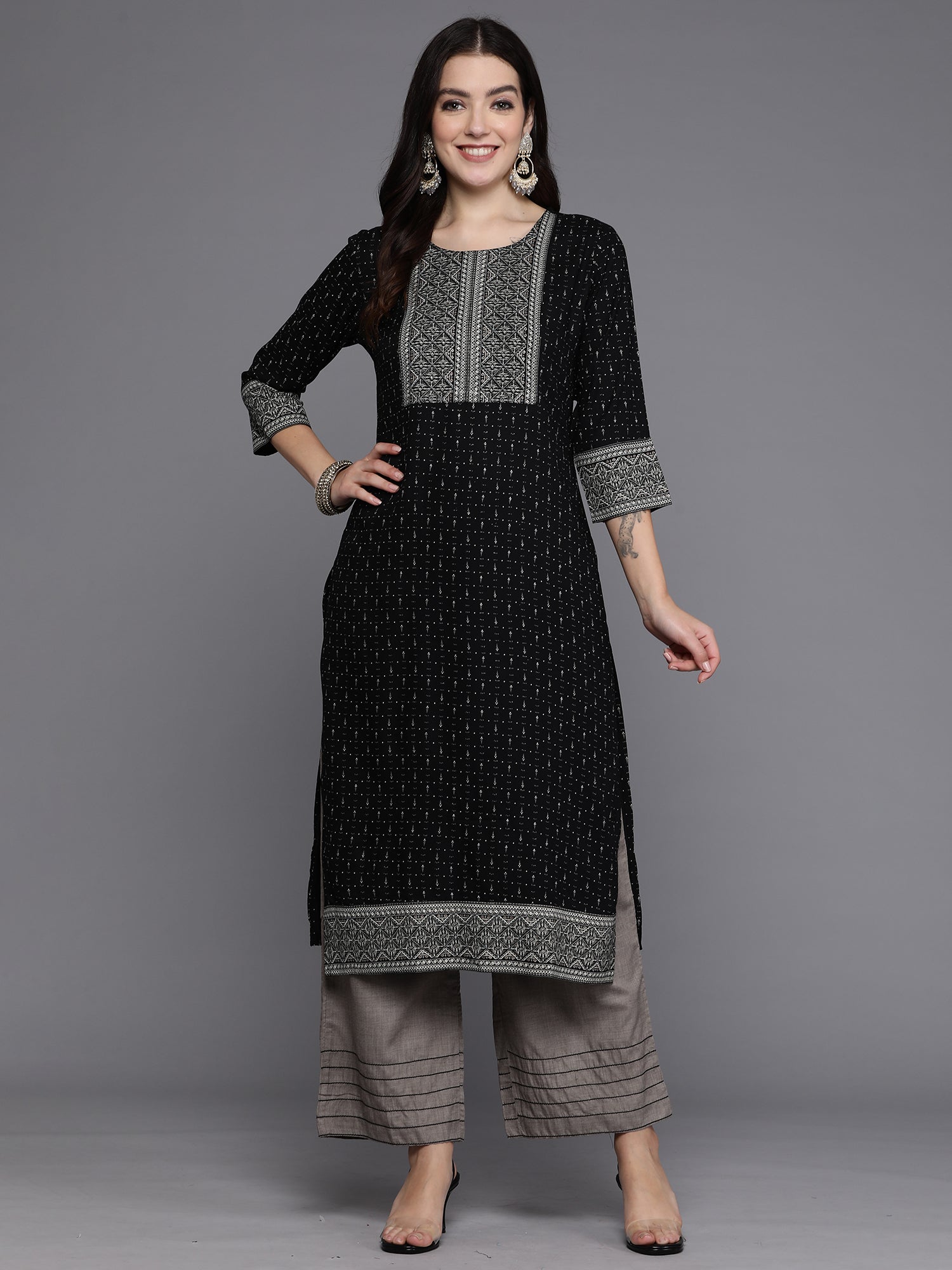 Black Embellished Straight Kurtas