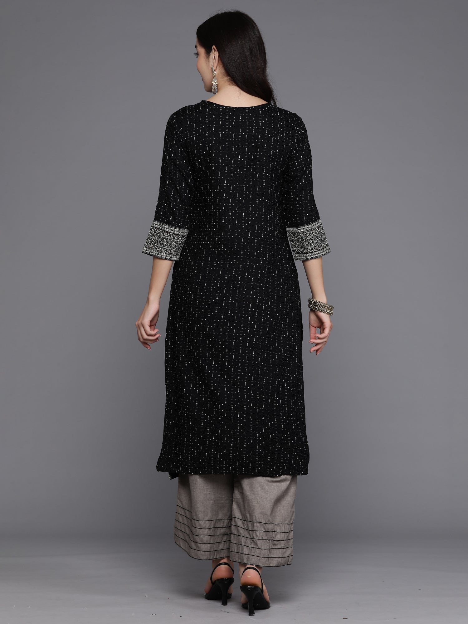 Black Embellished Straight Kurtas