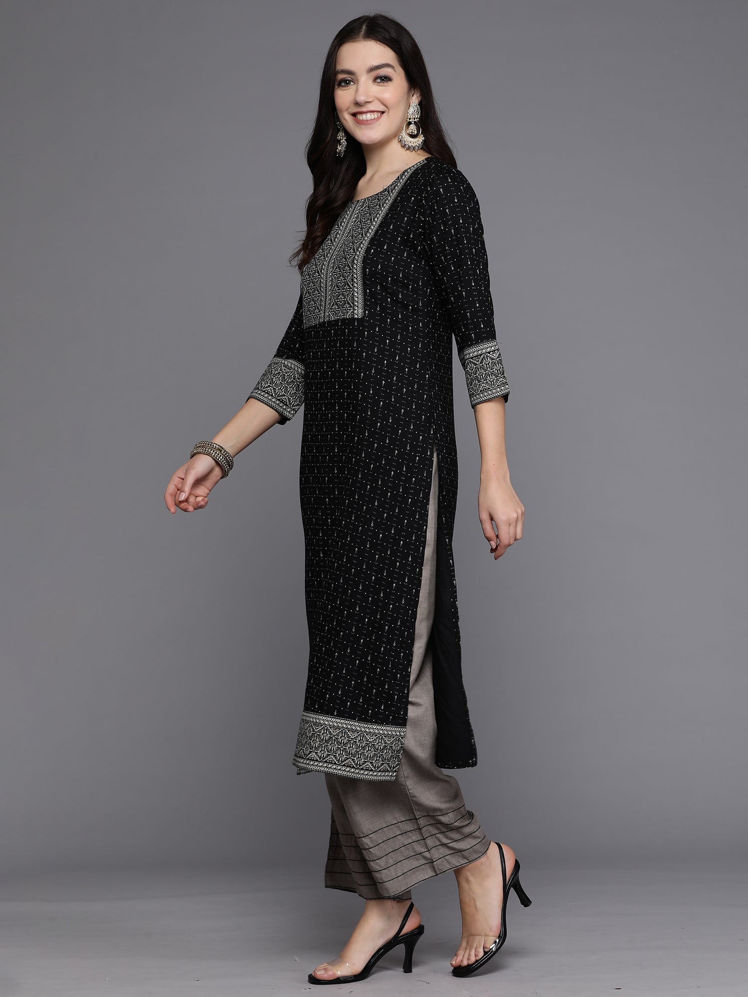 Black Embellished Straight Kurtas