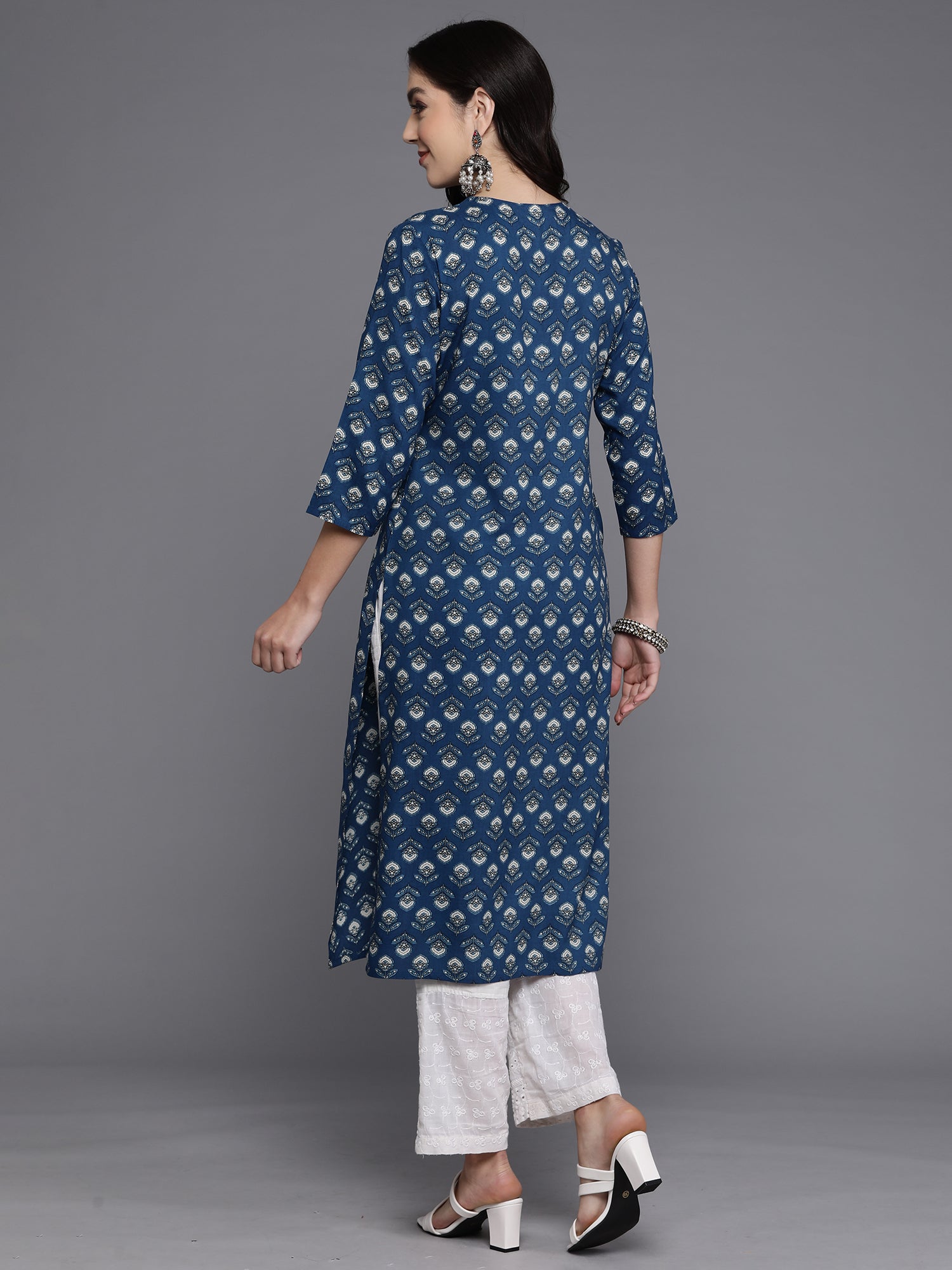 Navy Blue Printed Straight Kurtas