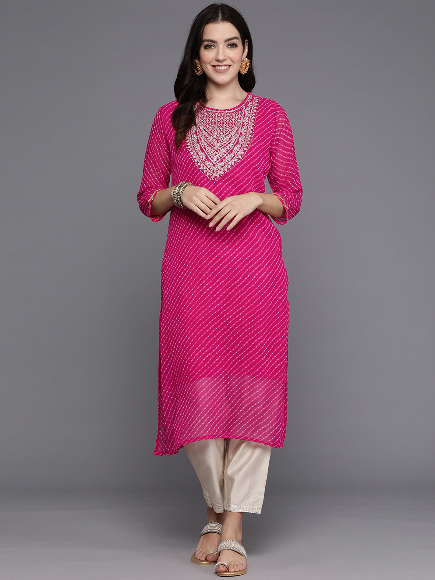 Pink Printed Straight Kurtas