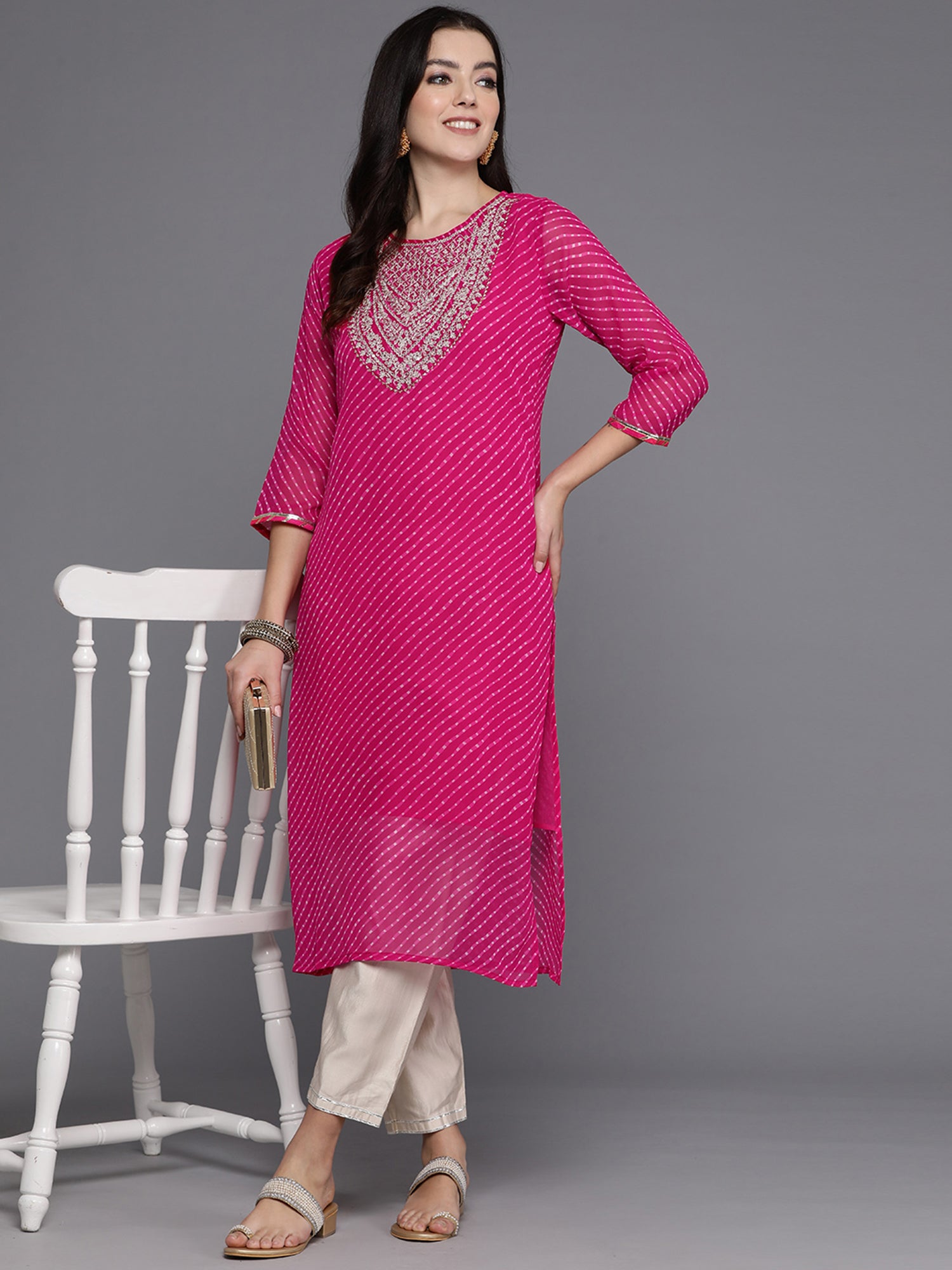 Pink Printed Straight Kurtas