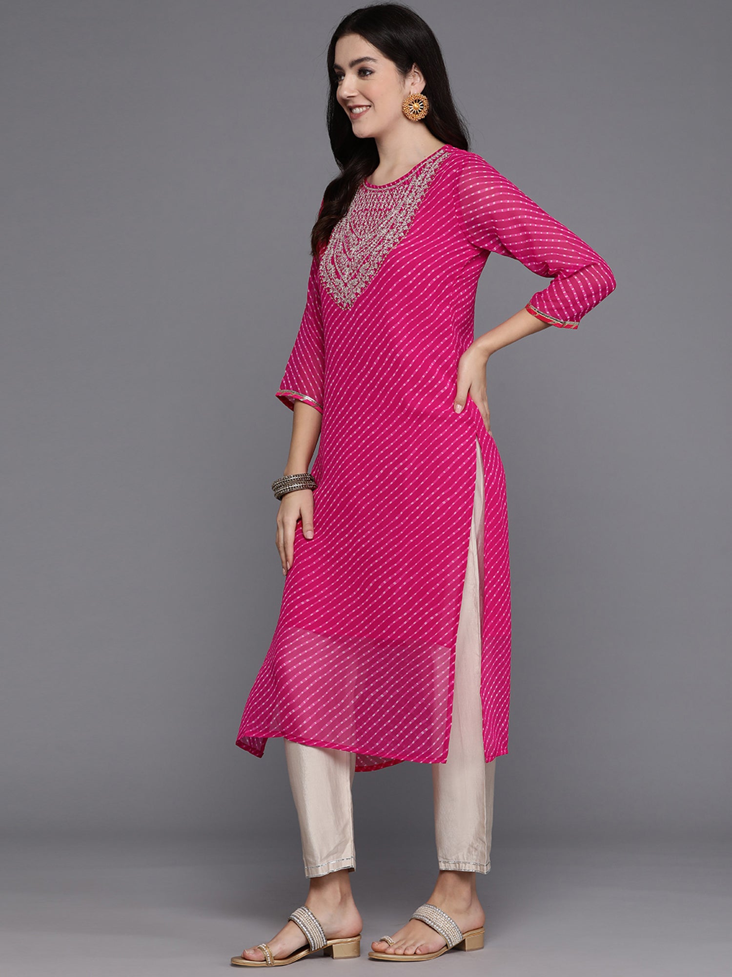 Pink Printed Straight Kurtas