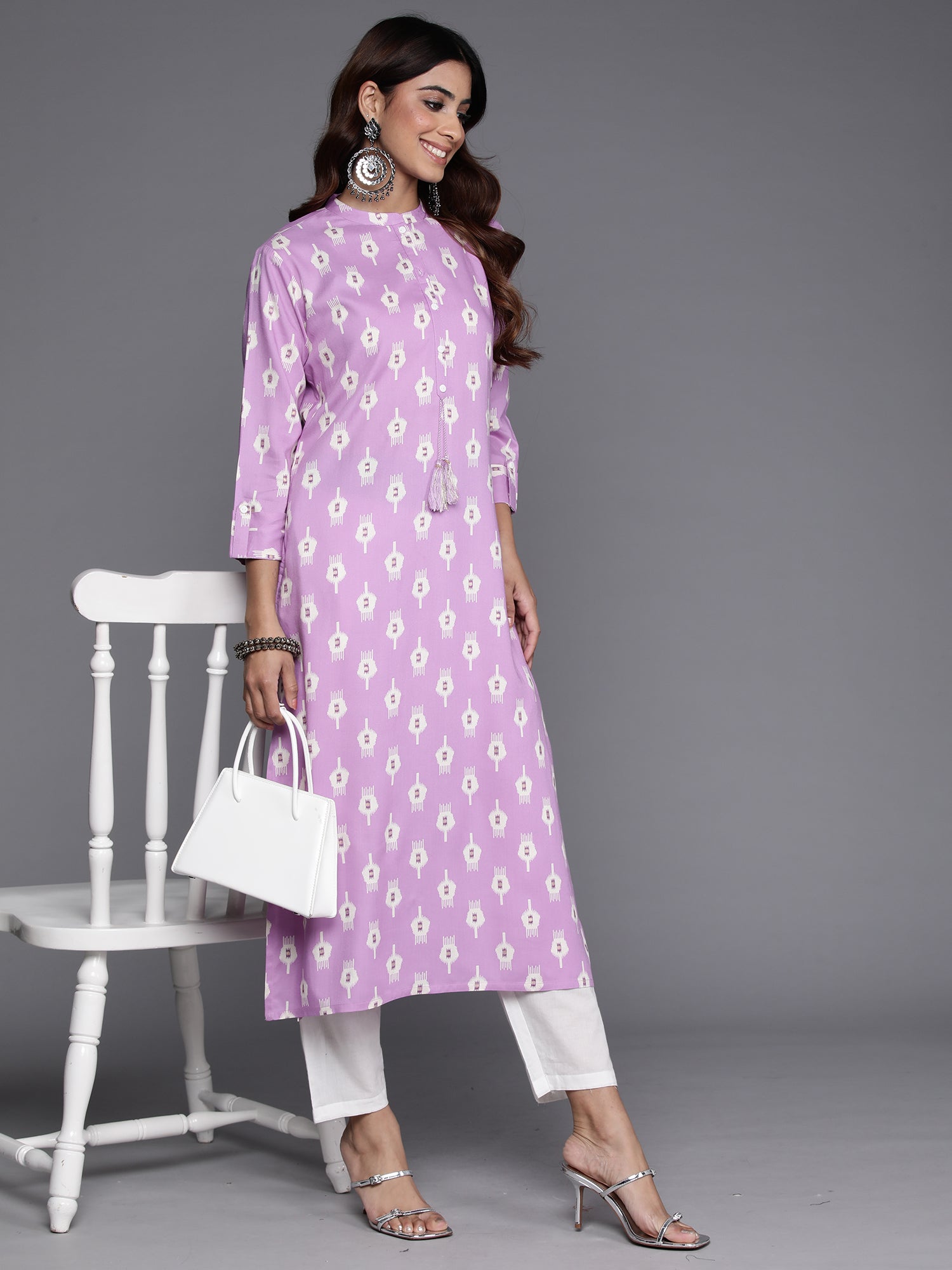 Lavender Printed Straight Kurtas