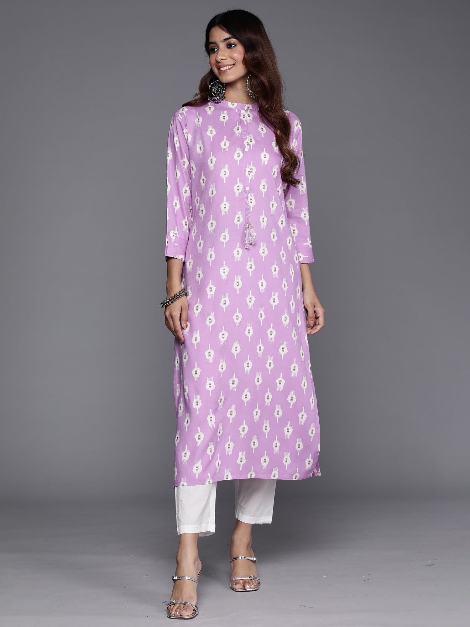 Lavender Printed Straight Kurtas